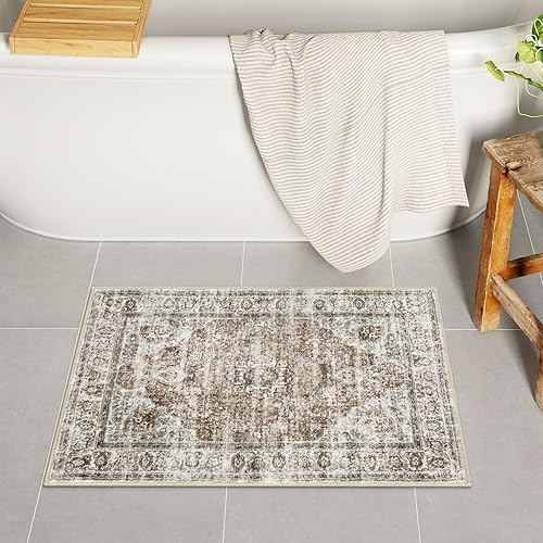 Miniatura 14 de Uphome Alfombra de Baño Gris, Alfombras de Baño Bohemias Desgastadas Estilo Granja, Alfombrillas de Baño Pequeñas de Terciopelo Súper Acogedoras