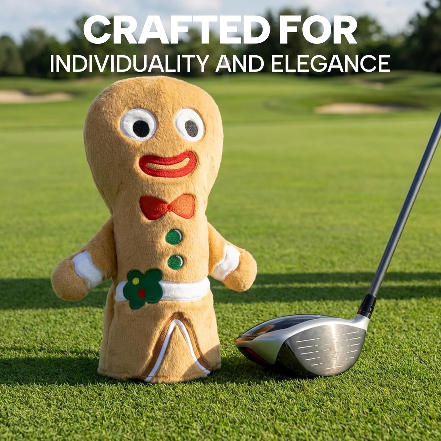 Golf Club Head Covers, Plush Gingerbread Man Golf Driver Covers Fairway Wood Hybrid Head Covers with Interchangeable Tags Advanced Embroidery 3 Wood Headcover Set