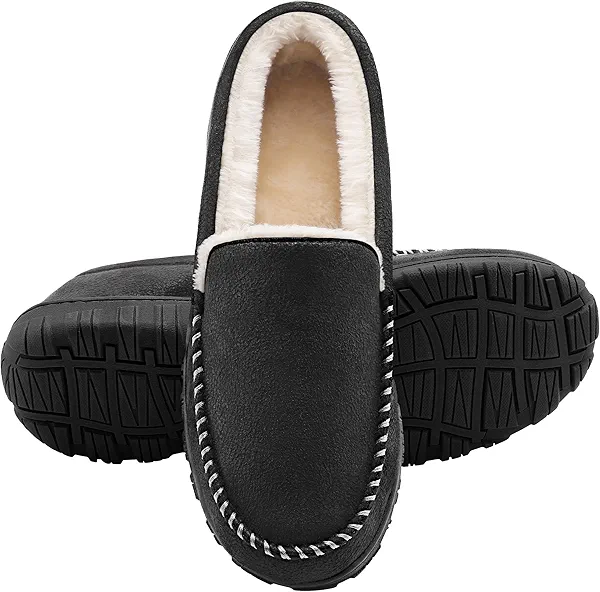 shoeslocker Men Slippers Indoor Outdoor Anti-Slip Slippers for Men Warm Plush
