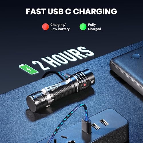 Miniatura 4 de 77outdoor Linterna recargable pequeña EDC, Sofirn SC18 1800 linterna de alto lúmenes, luz de bolsillo súper brillante con potente LED SST-40, puerto