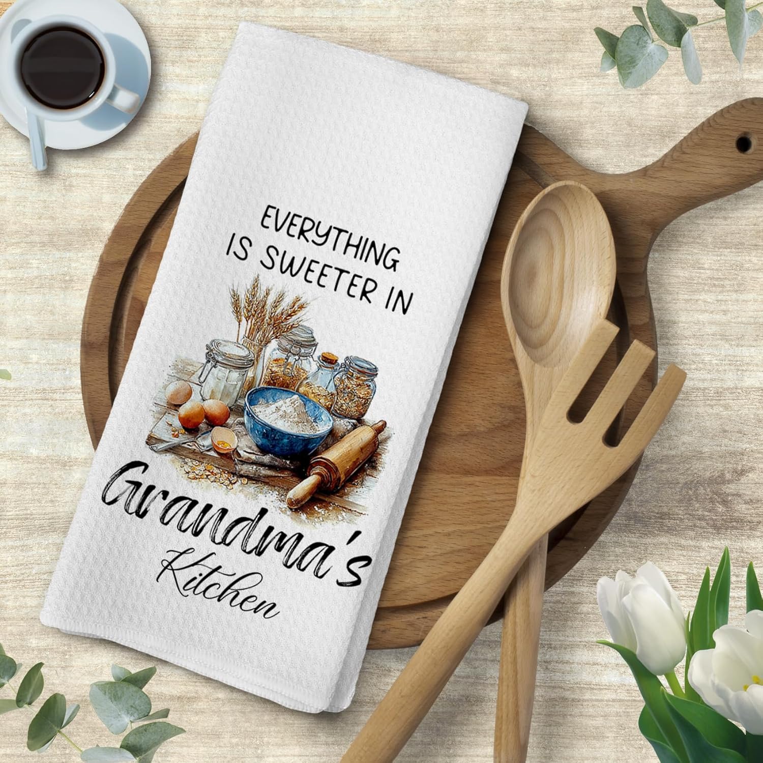 Voatok Grandma Kitchen Towels, Grandma Gifts for Christmas Birthday from Grandkids Hand Towels, Best Grandmother Gifts from Granddaughters Grandsons Dish Tea Towels for Kitchen, 16x24 Inches - Image 6