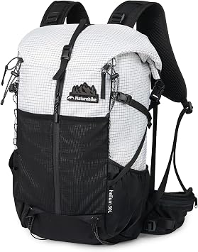 Naturehike 30L Ultralight Hiking Backpacking Backpack, Lightweight Waterproof Camping Bag Moon Shadow White, 30L+5L