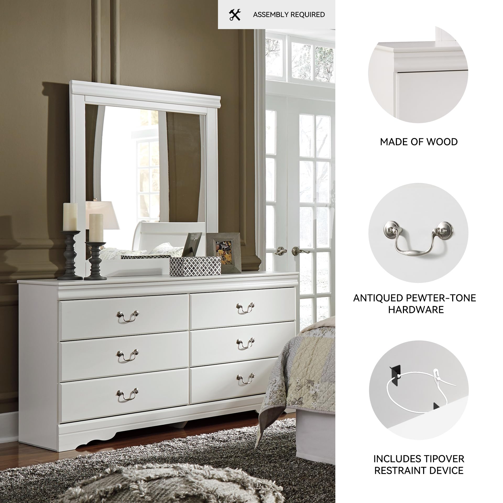 signature design by ashley exquisite 6 drawer dresser with mirror Amazon.com: Signature Design by Ashley Anarasia Dresser and Mirror Set, 6- Drawer Bedroom Dresser with Mirror, Engineered Wood (MDF/particleboard),  Traditional Louis Philippe Style Storage, Cottage White : Home & Kitchen