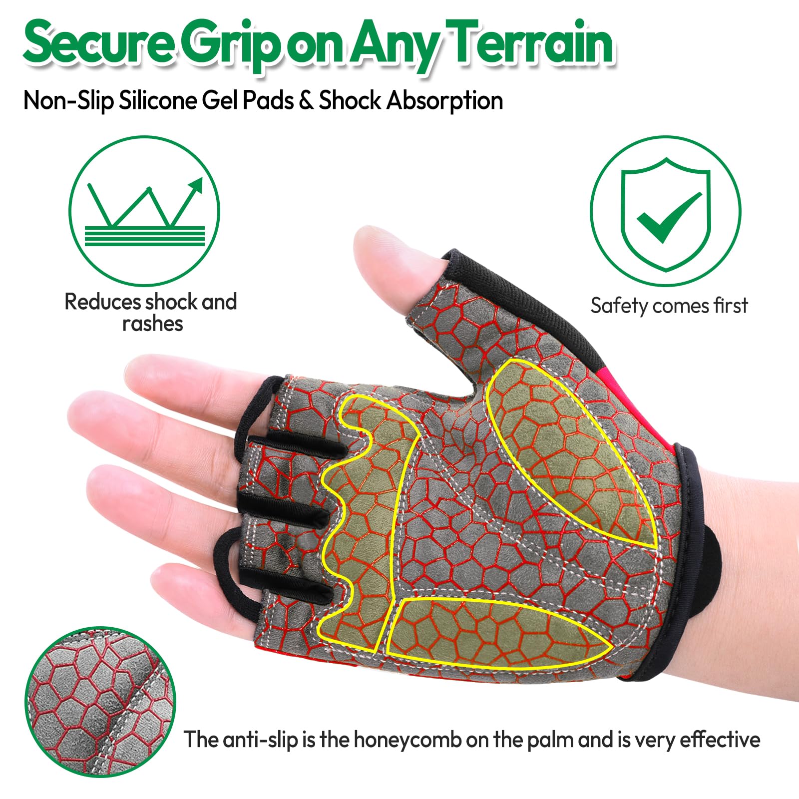 KONVINIT Guantes de Bicicleta Medio Dedo SBR Acolchado Absorción de Impactos Adecuado para Todos Los Deportes