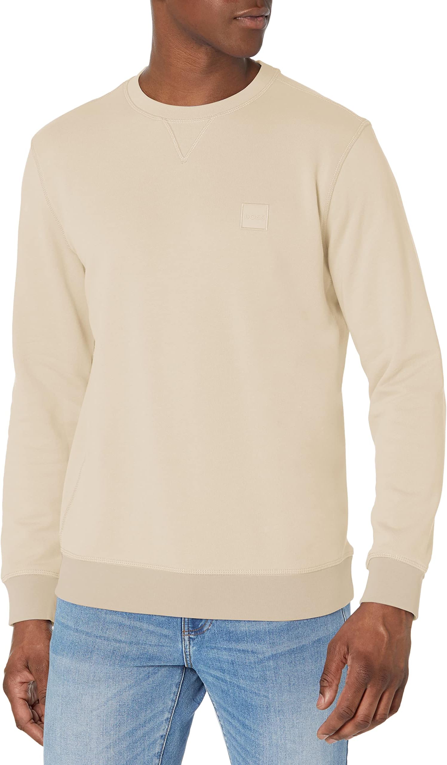 BOSS Men's Patch Logo French Terry Pullover Cotton Sweatshirt