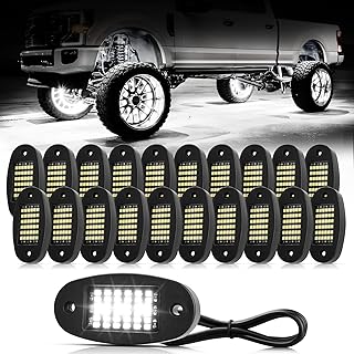 20 Pods White Rock Lights 6000K Pure White 36 LEDs SMD Chips Super Bright Neon Underglow Light IP68 Waterproof for Pickup Trucks SUV UTV ATV RZR Car Boats (White)