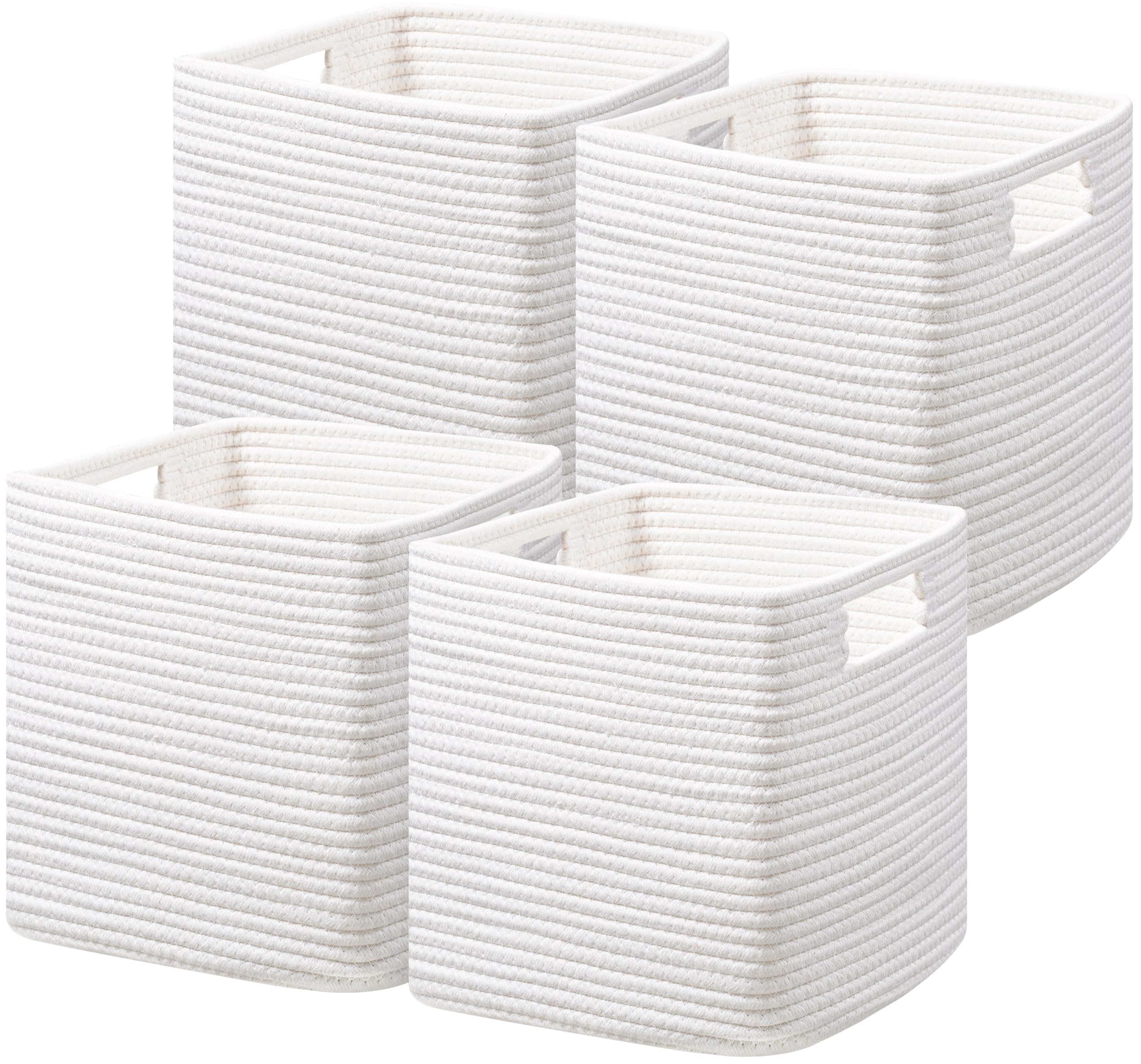 Photo 1 of UBBCARE Set of 4 Cotton Rope Basket 13 X 13 X 13 Inches, Woven Storage Baskets for Shelves, Organizing with Handles, Cube Storage Bins for Storage Books, Magazines, White