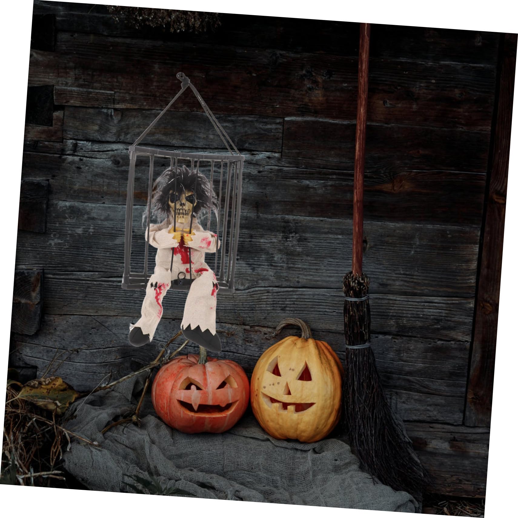 Lurrose Decorazione Halloween Gabbia Fantasma Animato con Occhi Luminosi e Stampa Leopardo Addobbo Spaventoso per Interni ed Esterni Decorazione Riutilizzabile per Feste e Casa