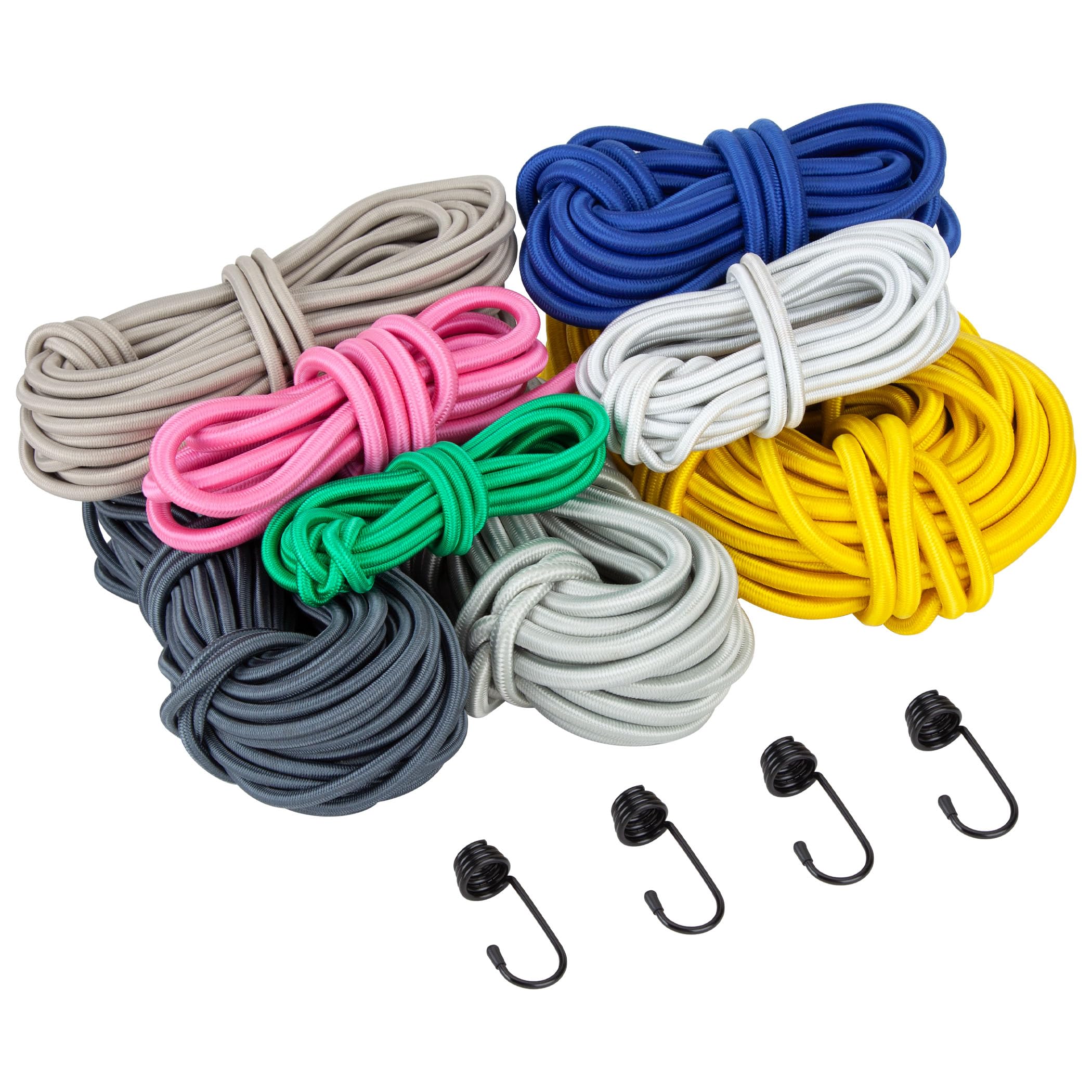 CARTMAN 3/8“ Marine Grade Elastic Cord Crafting Stretch String, 25ft, with 4 Hooks,for Camping, Kayak Deck, Crafting Pink Color