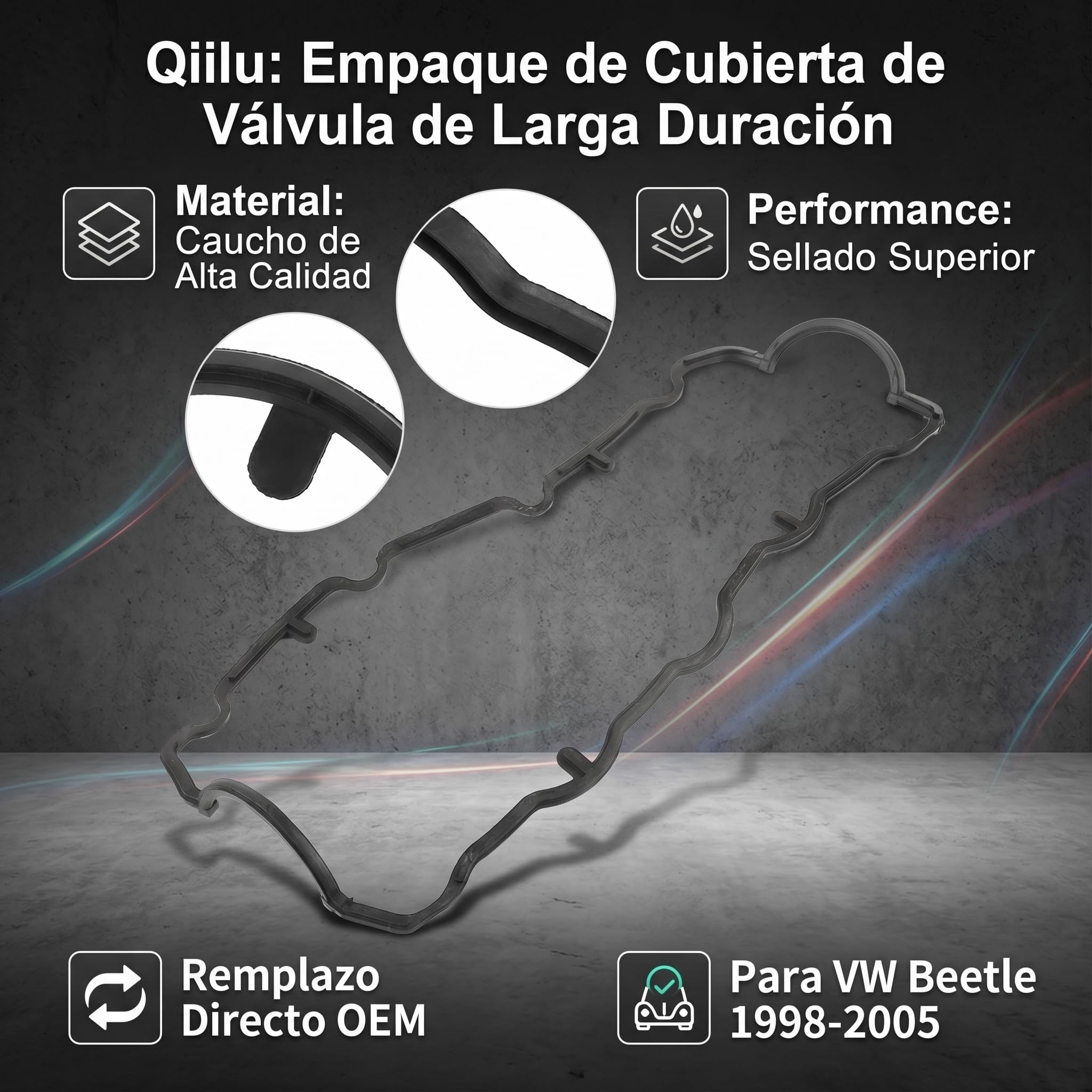 Qiilu Junta de tapa de válvula, junta de tapa de válvula de motor 038103469E Reemplazo de accesorio de coche apto para 1998-2005 TDI 1.9L