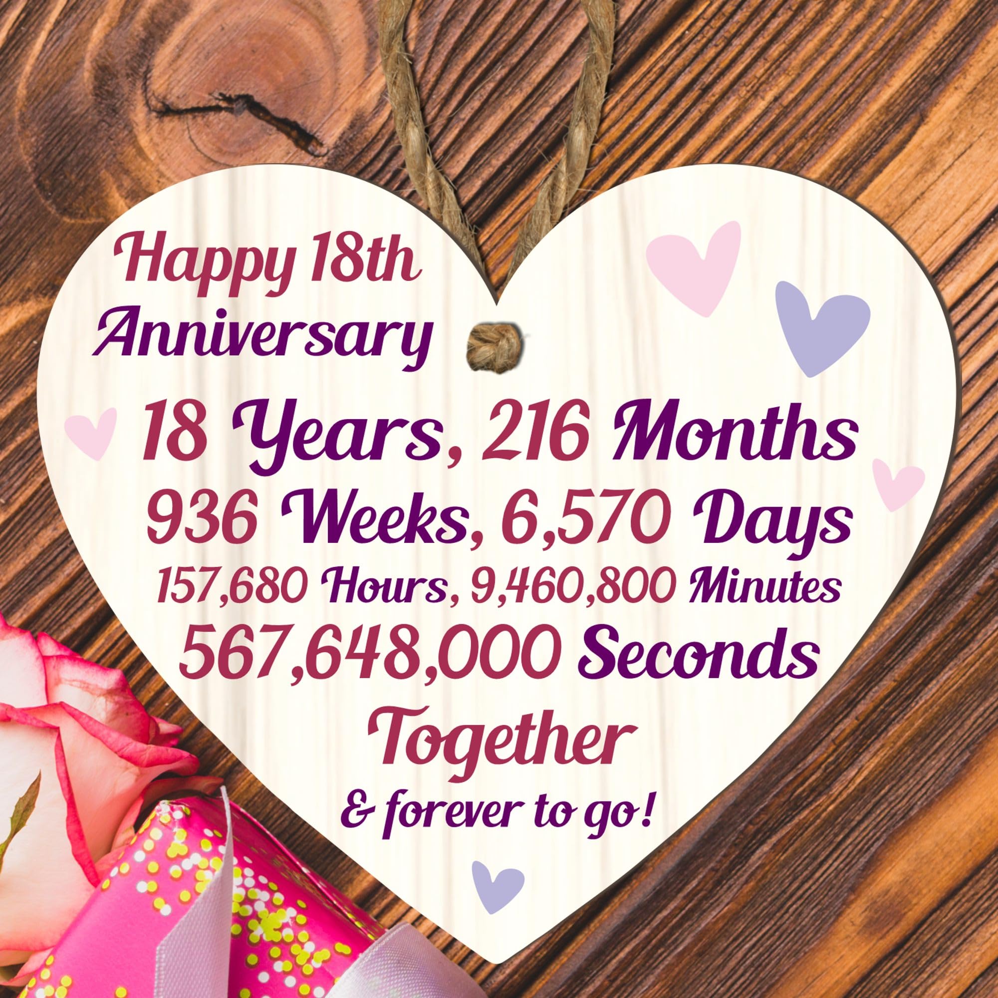 18th Anniversary Wooden Heart Plaque – Personalised Keepsake Gift for Grandparents, Parents, Him or Her – Rustic Charm, 10cm x 9cm (18th Anniversary)