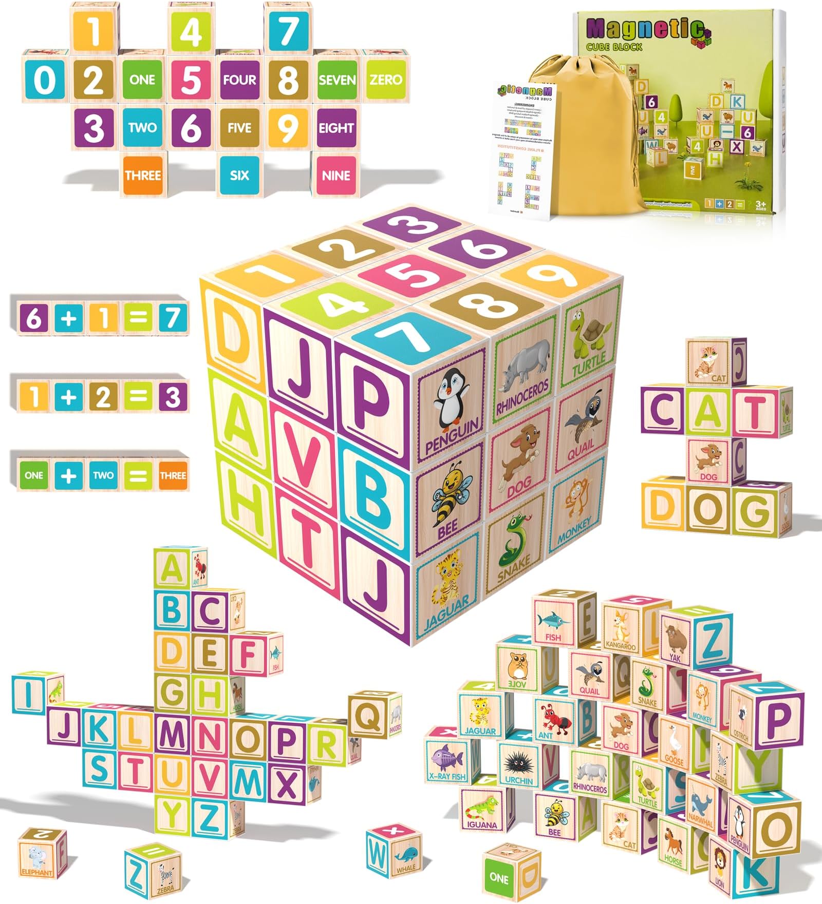 Magnetic Blocks Classroom Must Have Educational Magnet Number Letter Building Cubes Toys for Kids Preschool, Stem Numberblocks Learning Math Counting 123 and Reading Alphabet ABC for Toddlers