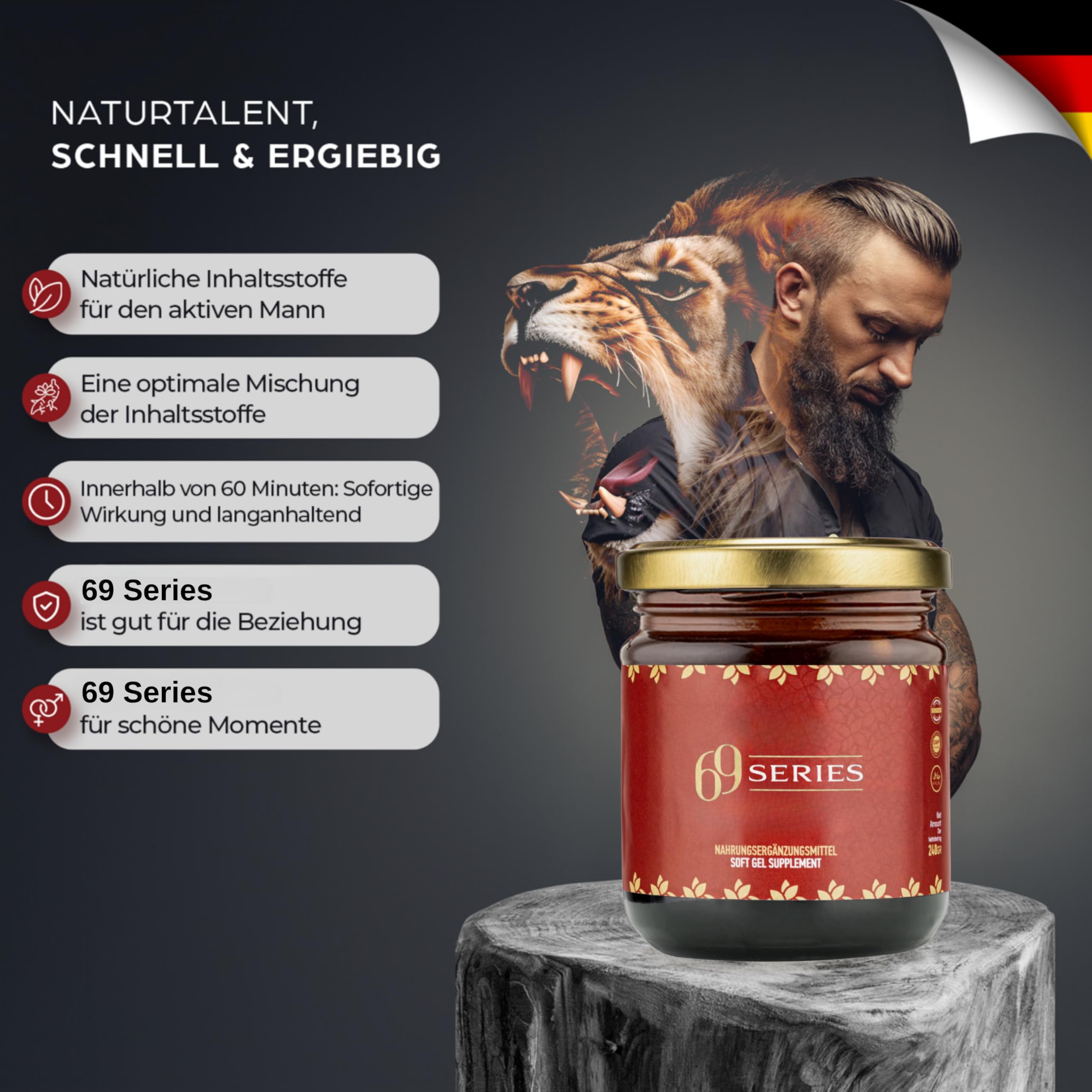 Series69 Maca Ginseng Macun Herbal Gel HOCHDOSIERT, Stärkere Formel für Männer Sofortwirkung 240gr (1 Stück)
