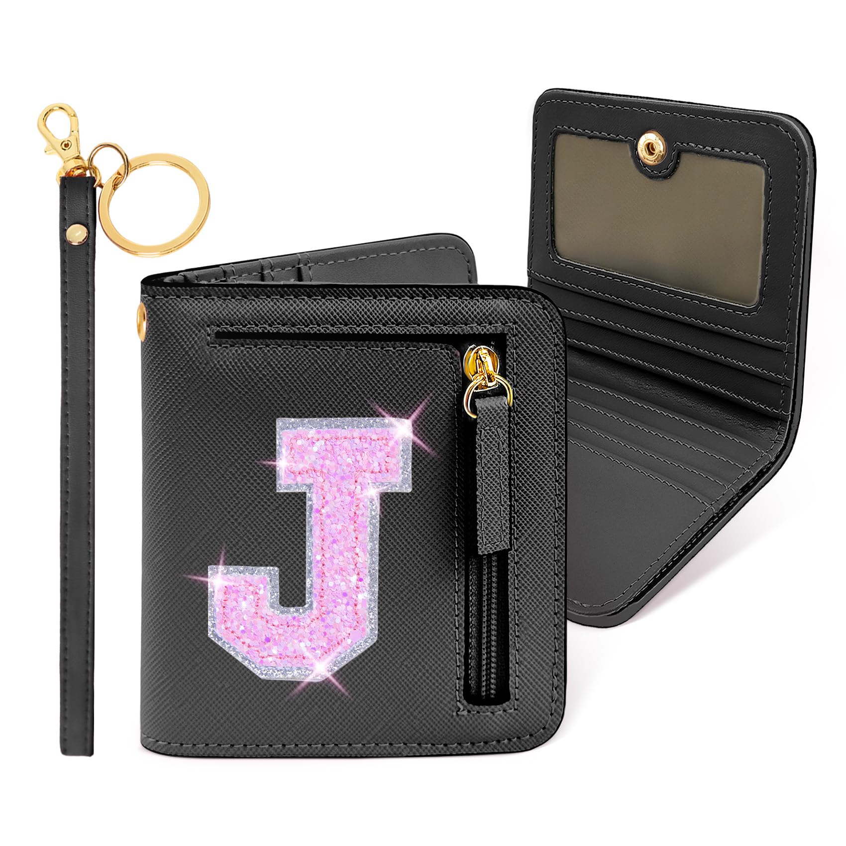 COSHAYSOO 9 10 11 12 Year Old Girl Birthday Gift Idea Trendy Black Wallet Preppy Stuff Girly Things Small Cute Item Initial Gifts for Daughter Niece from Mom Dad Aunt Uncle Black Letter J