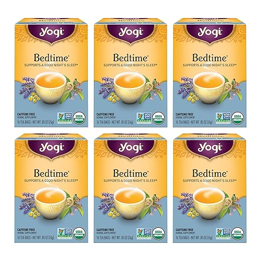 Yogi Tea - Bedtime (6 Pack) - Supports a Good Night’s Sleep - Tea with Passionflower, Chamomile, Valerian Root, and Lavender - 96 Organic Herbal Tea Bags