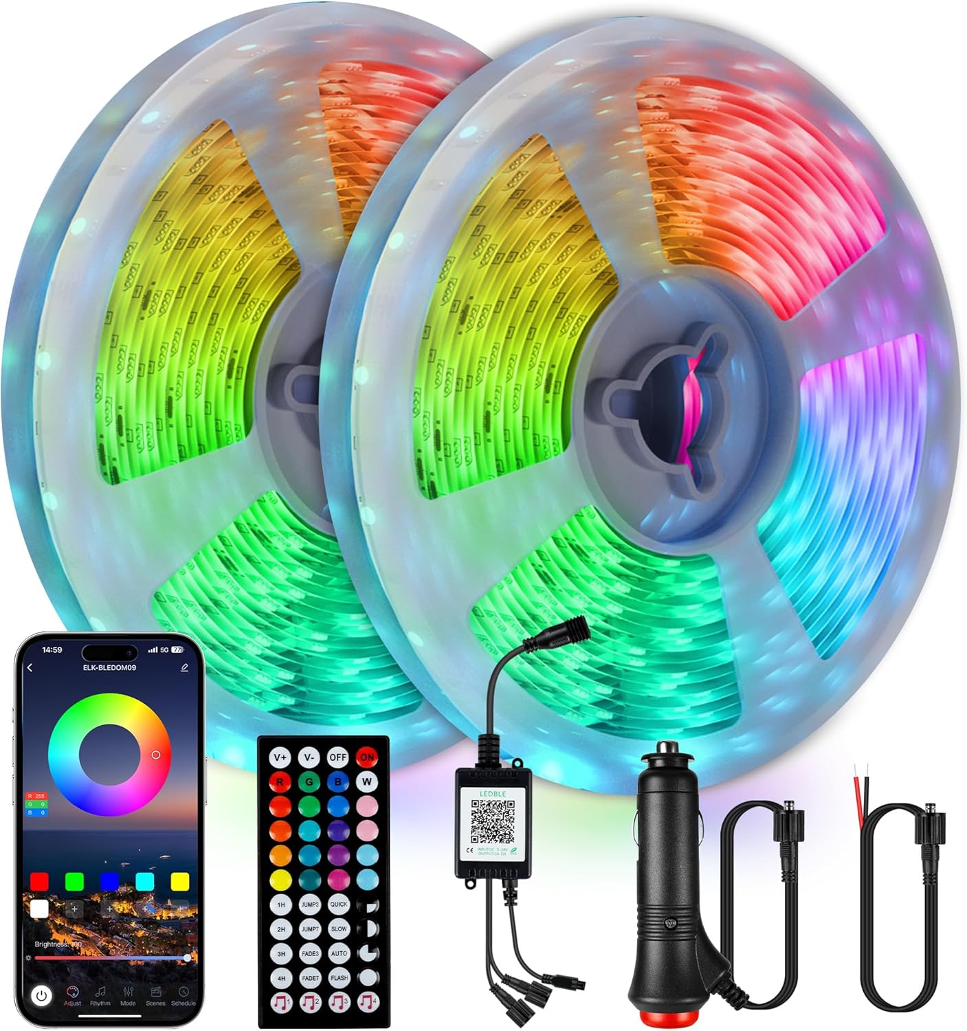 2 Pack RV Awning Lights, 40FT 12V LED Light Strip, RV Outdoor Light, Camper Lights RV Porch Light for Motorhome Travel Trailers Food Trucks, RV Underglow Light Kit(RGB)