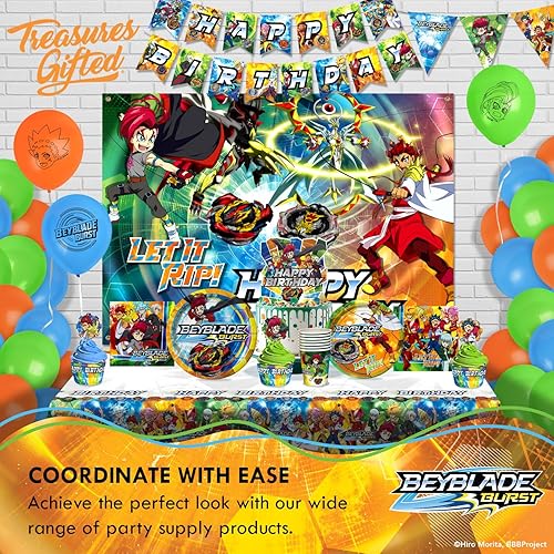 Miniatura 5 de Treasures Gifted Suministros para fiestas de BEYBLADE BURST con licencia oficial, platos BEYBLADE de 9 pulgadas, 8 unidades, suministros para fiesta