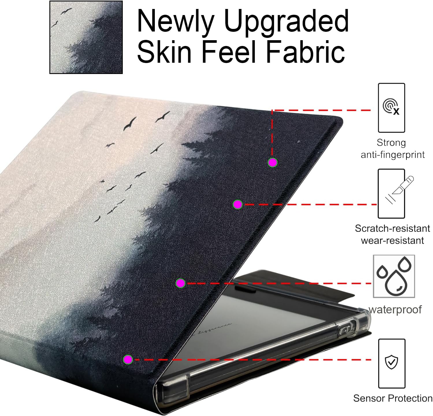 2in1 Magnetic Detachable Flip Case for Onyx Boox Tablet Go Color 7 Gen II/Boox Go 7 E Ink Tablet TPU Transparent Cover with Built-in Pen Holder, Auto Sleep/Wake, Magnet Closure Buckle (Misty Forest)