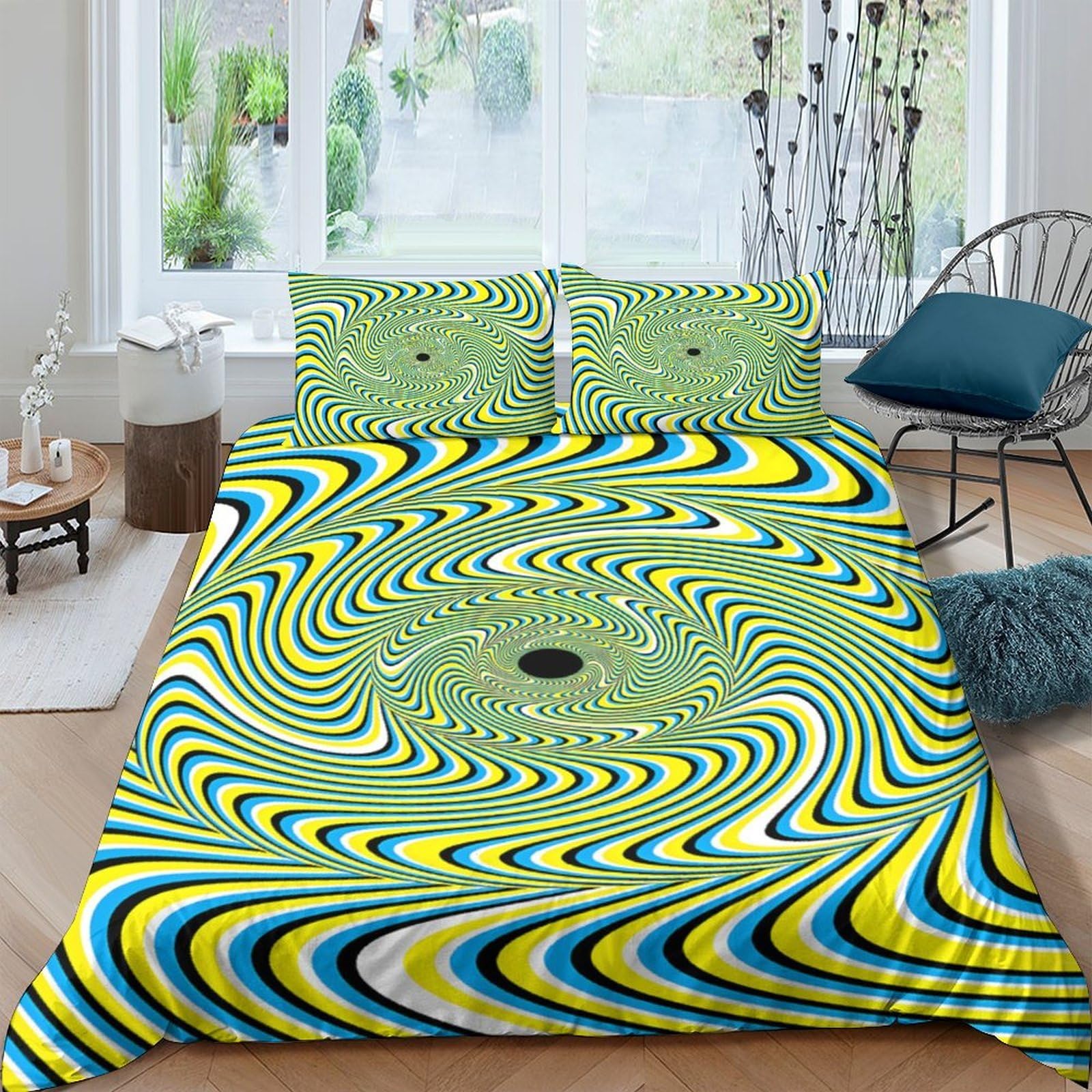 Ctjqhvkz Style-6 3D Printed Optical Swirl Fitted Sheet Microfiber Slip-Resistant Yellow Blue Green Bed Cover For Bedroom Dorm Decor Single（135X200cm）