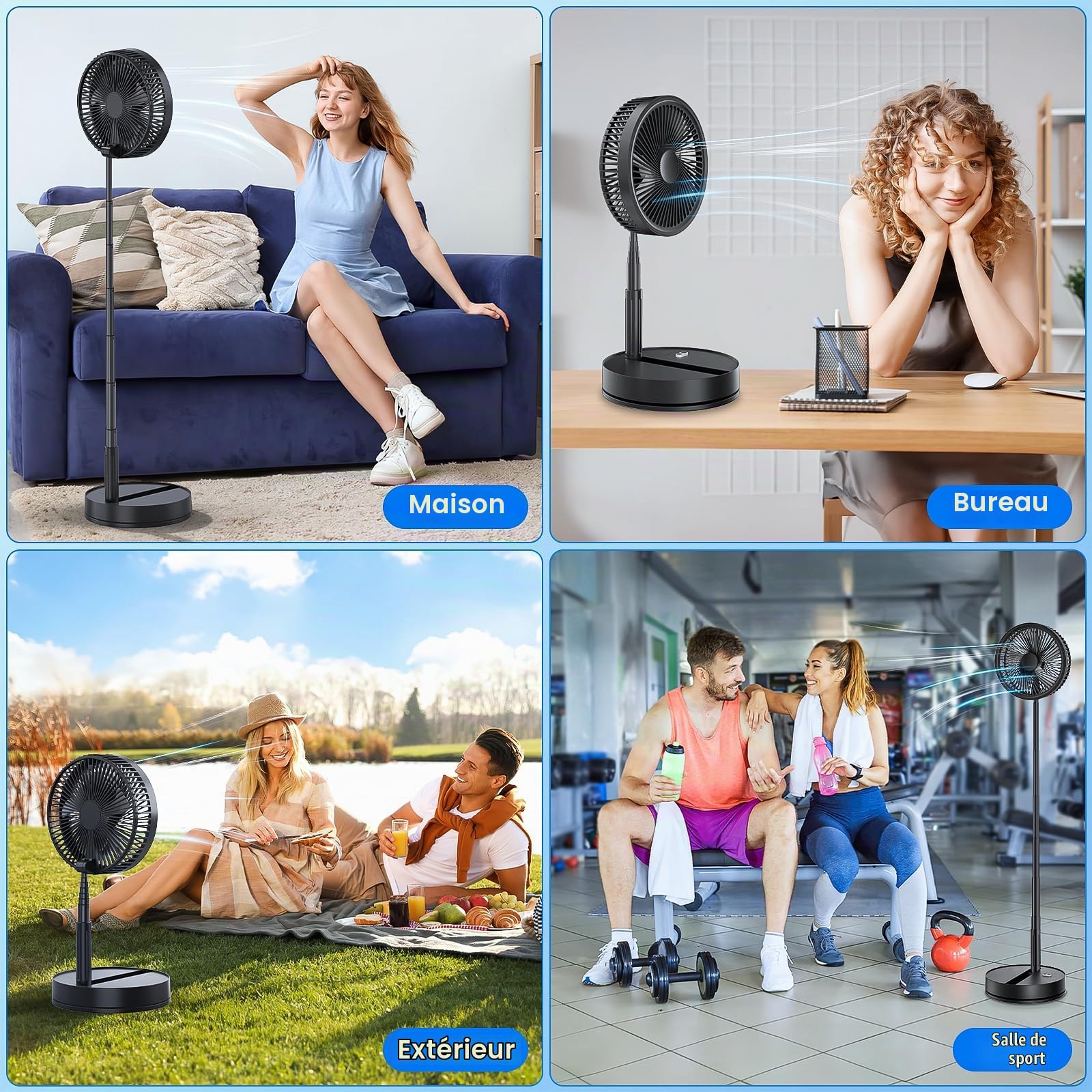 LIPETY Ventilateur sur Pied Portable Pliable Rechargeable - 8000 mAh 8.6"