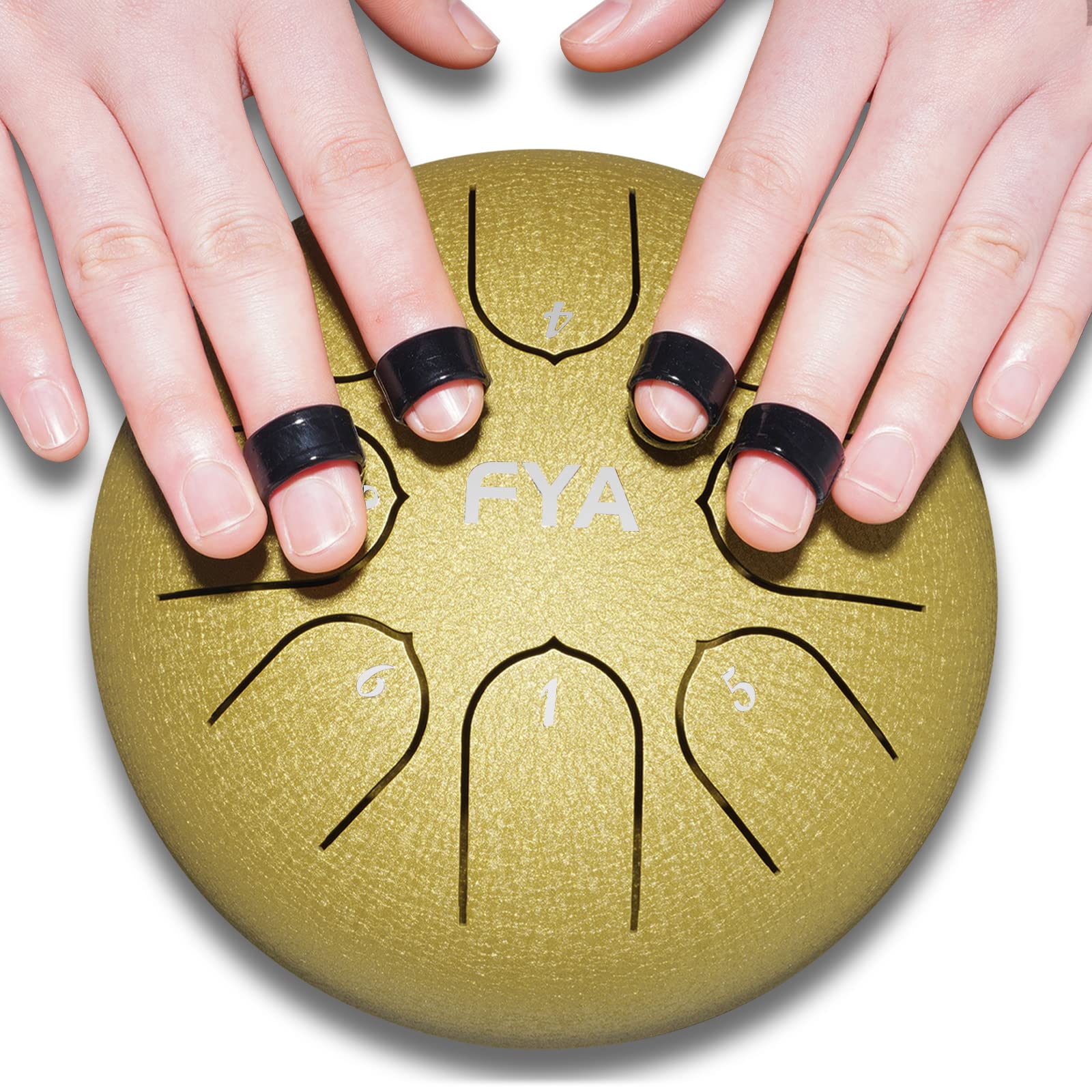 FYA 6 Inch Steel Tongue Drum 8 Notes C Major for Kids and Adults with Rubber Mallets, Finger Picks and Padded Travel Bag, Unique Gifts for Him or Her (Golden) 1