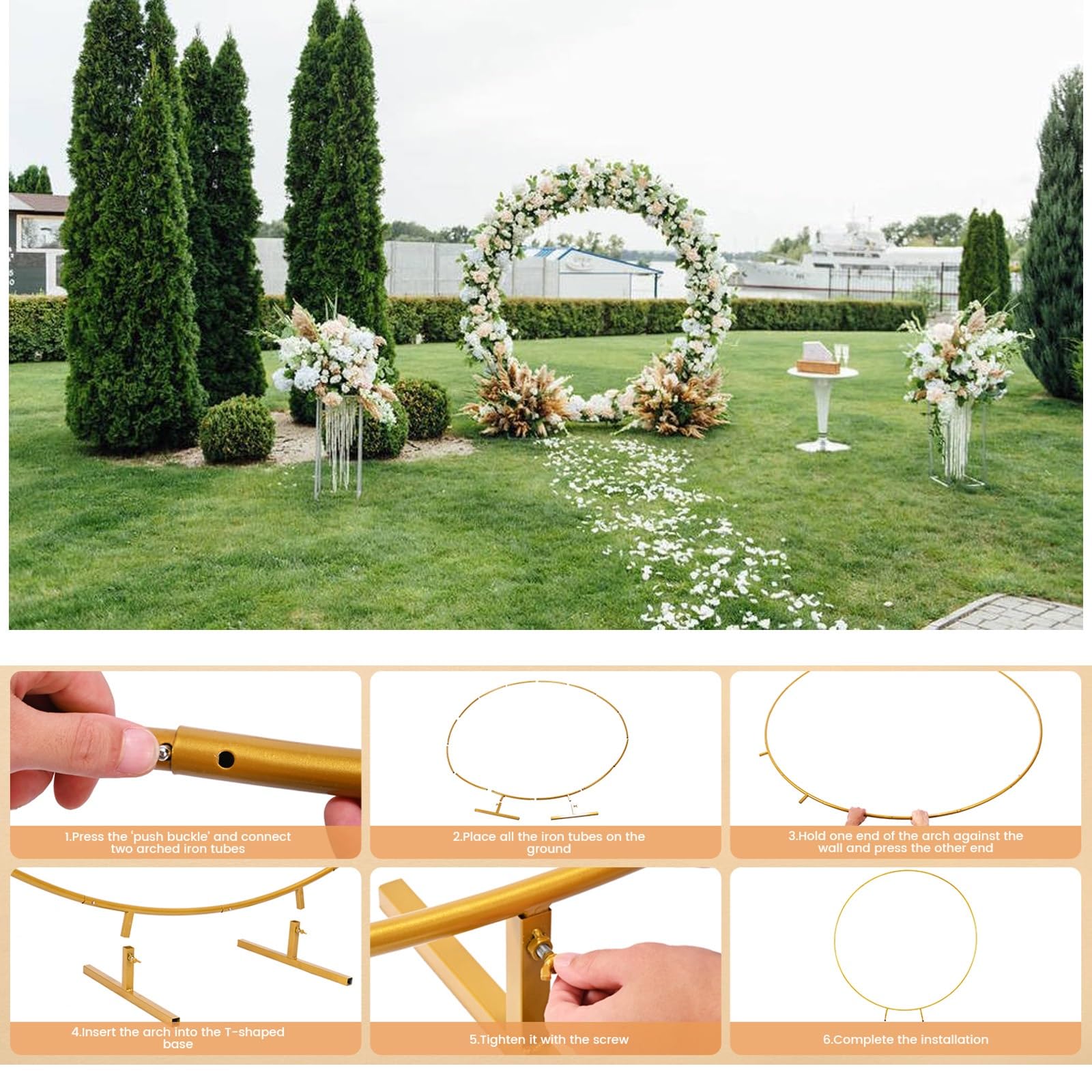 HJXGQJM Weselny łuk balonowy stojak metalowy łuk stojak na ceremonię, rocznicę, na ceremonię ślubną, łuk ślubny, przyjęcie urodzinowe, baby shower, dekoracje do fotobudki (biały, 250 cm)