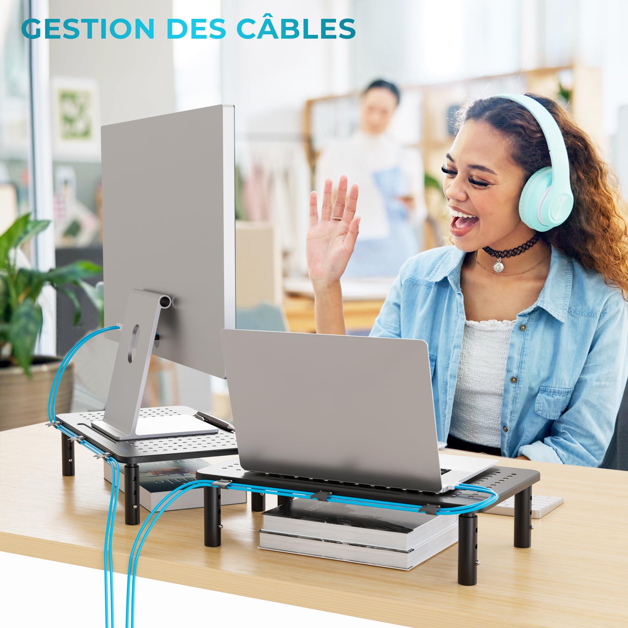 BONTEC Réhausseur Écran Métal Réglable pour Ordinateur PC iMac Imprimante 20 kg Lot de 2