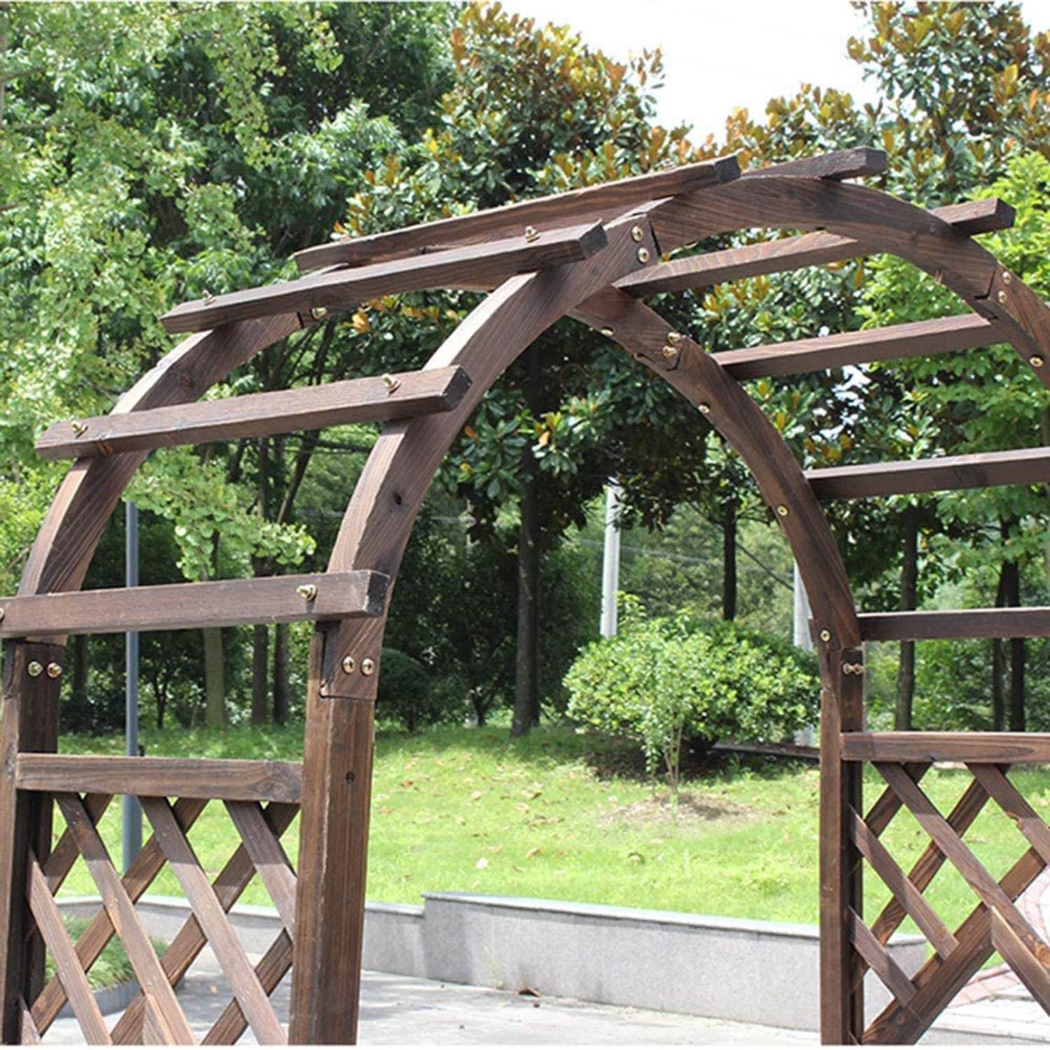Drewniany łuk ogrodowy, pergola, altanka, do roślin pnących, duża, zewnętrzna krata, altanka, wsparcie dla róż, dekoracja ślubna, pomarańczowa, 140 x 225 cm, rustykalny drewniany łuk ogrodowy, pergola