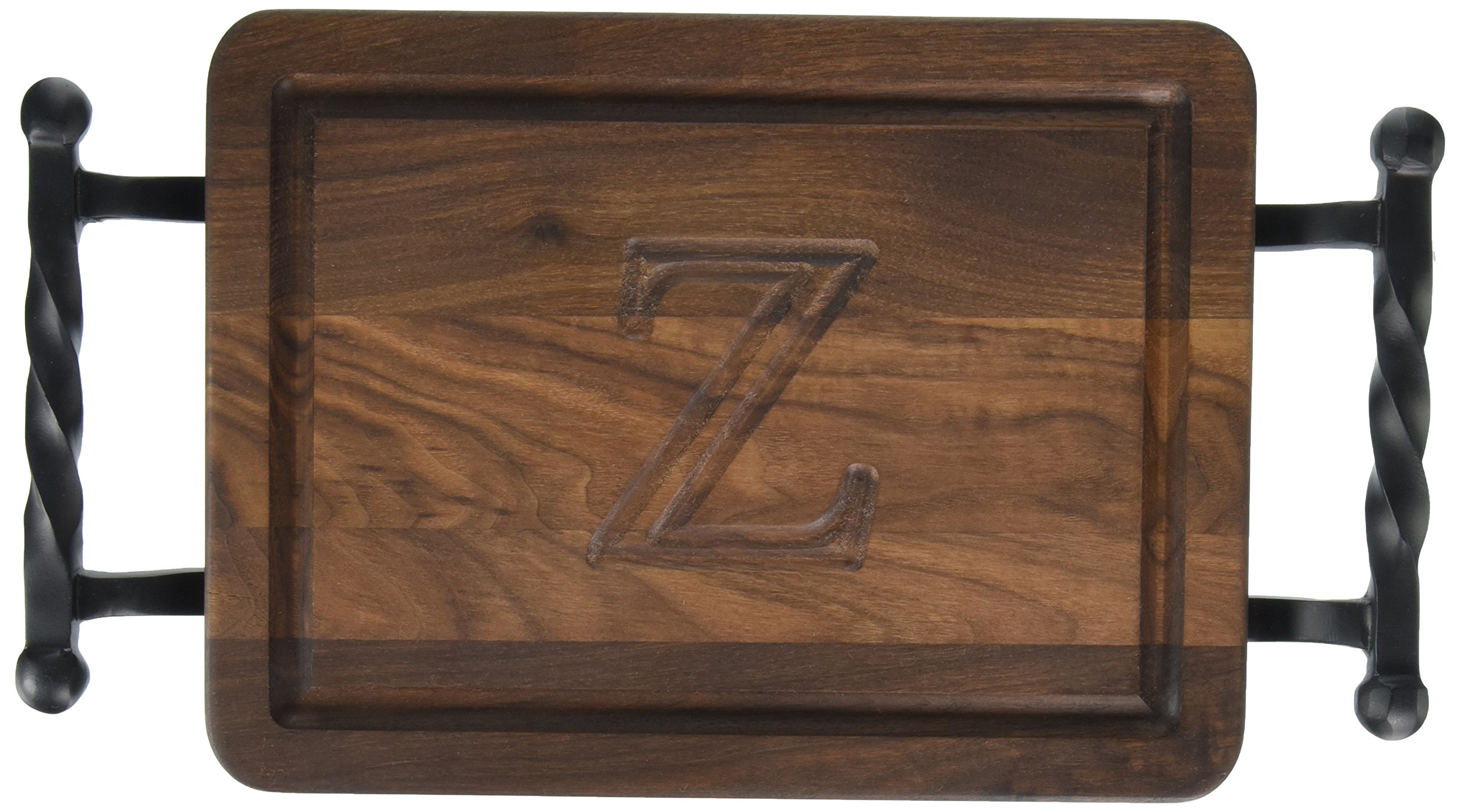 BigWood Boards W200-STWB-Z Thick Bar/Cheese Board with Twisted Ball Handle, 9-Inch by 12-Inch by 3/4-Inch, Monogrammed"Z", Walnut