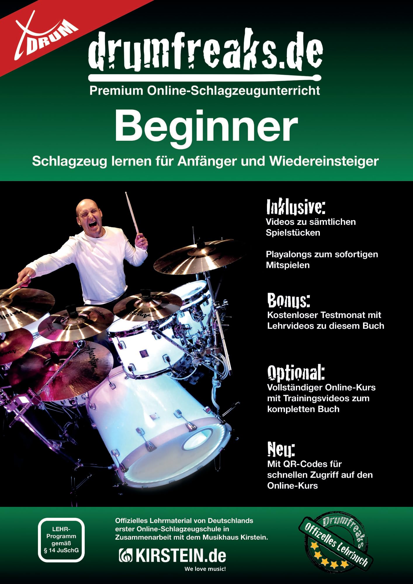 XDrum Semi 22" Standard Schlagzeug Midnight Black - 22" BD, 12" TT, 13" TT, 16" FT, 14" SD - Set inkl. Dämpfer - Schwarz