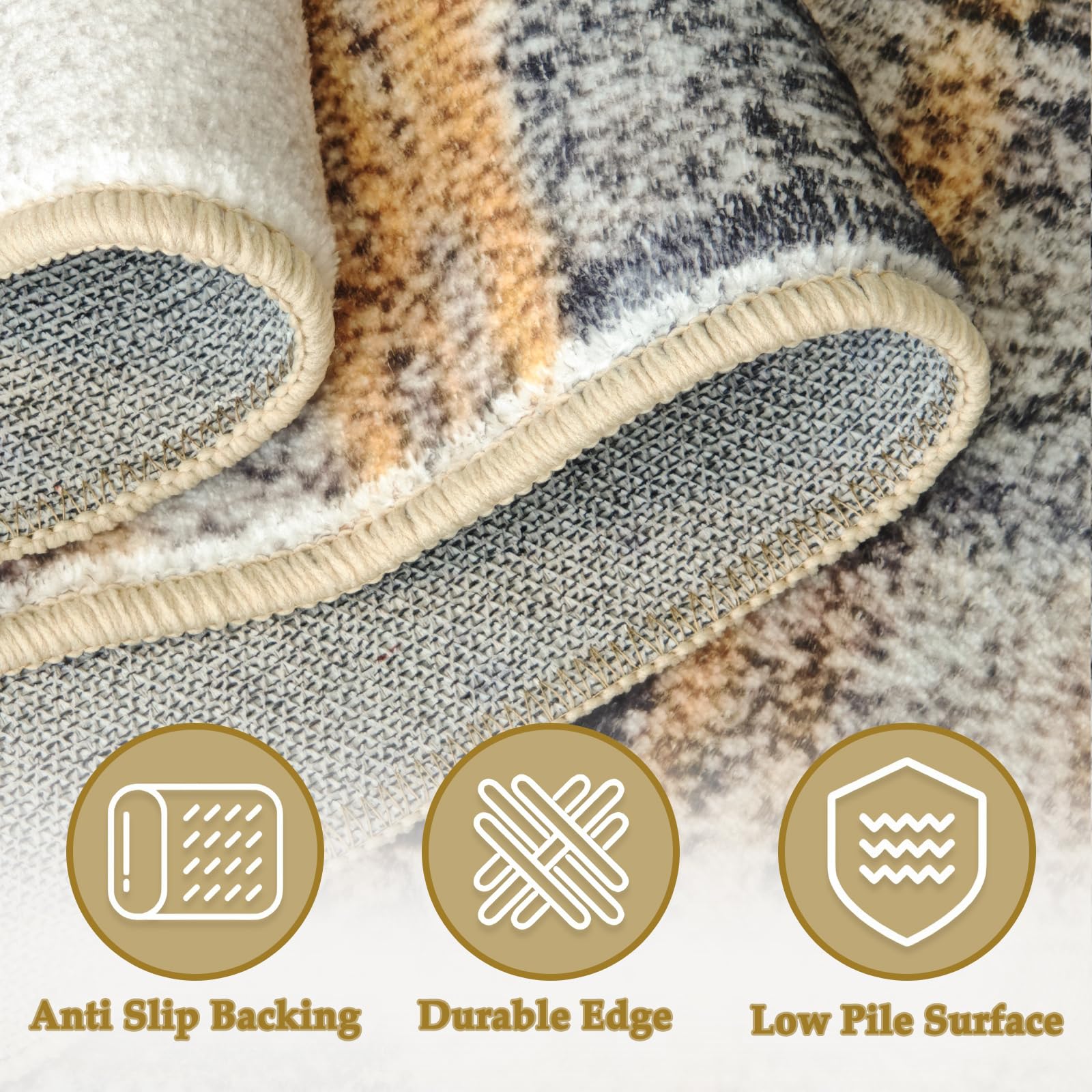 Tapis Antidérapant Salon Moderne, Tapis Doux Lavable en Machine, Tapis Poil Ras Agréablement Étre Destiné à Salon, Chambre, Salle à Manger, Beige & Gris, 200x290cm