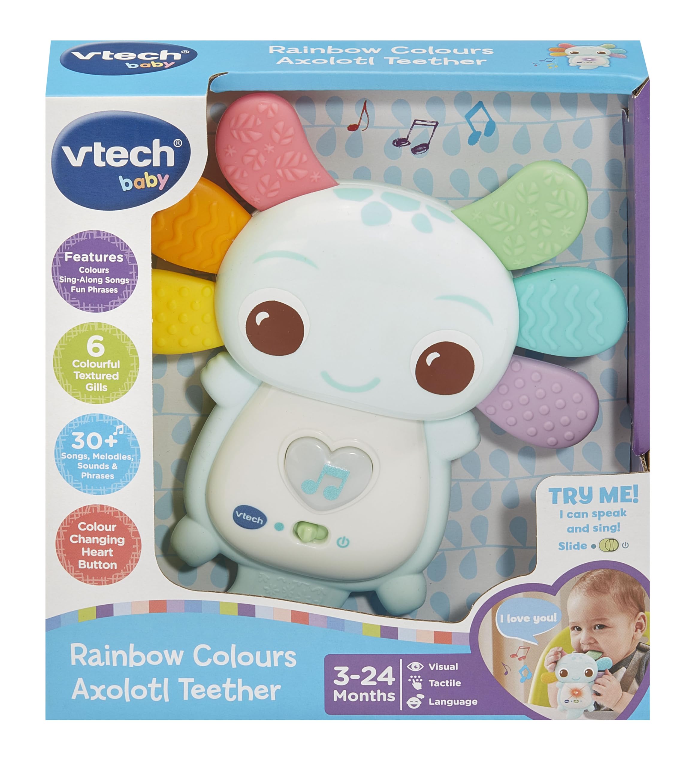 VTech Baby Rainbow Colours Axolotl Teether, Interactive Sensory Toy with Lights & Melodies, Tactile Stimulation - Image 4