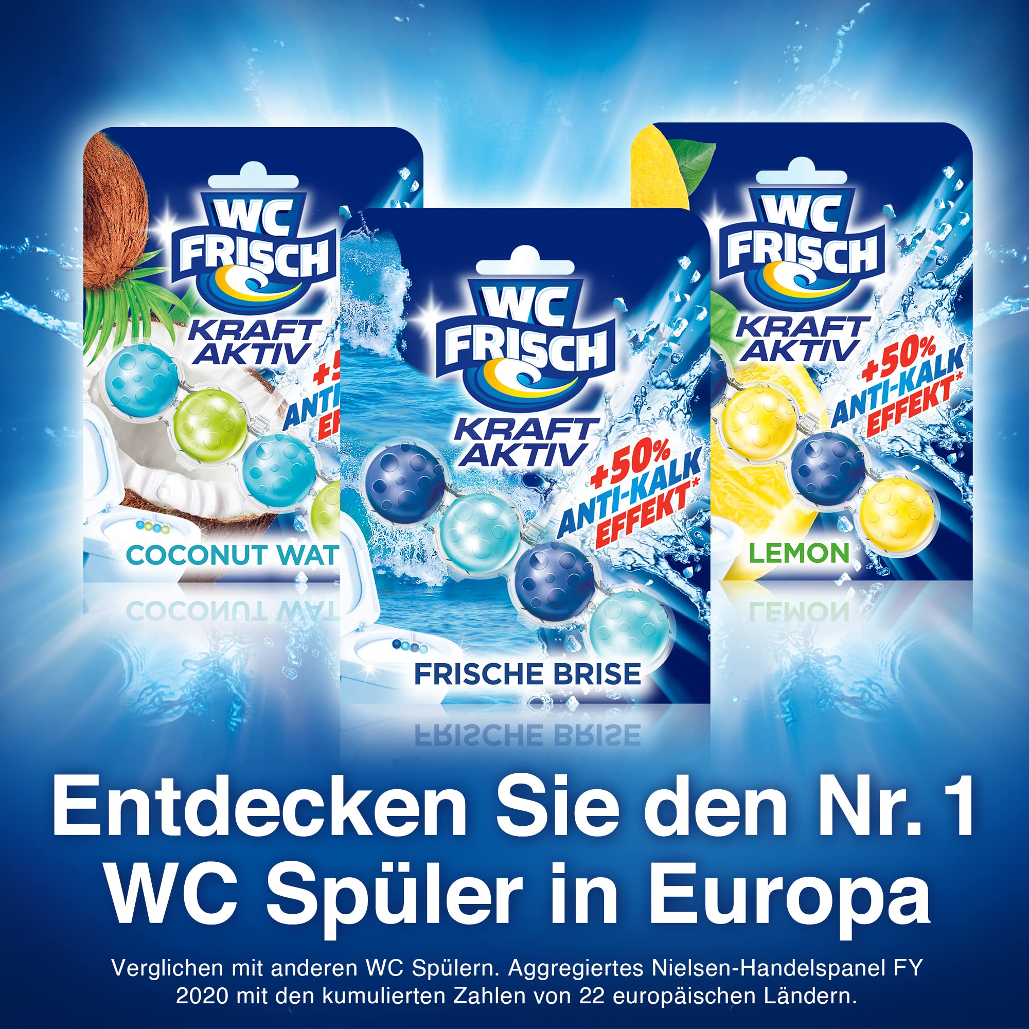 WC FRISCH Kraft Aktiv Duftspüler Frische Brise (10x 100 g), WC Reiniger für Reinigung bei jeder Spülung, Duftsteine für langanhaltend frischen Duft, plus 50 Prozent Anti-Kalk Effekt