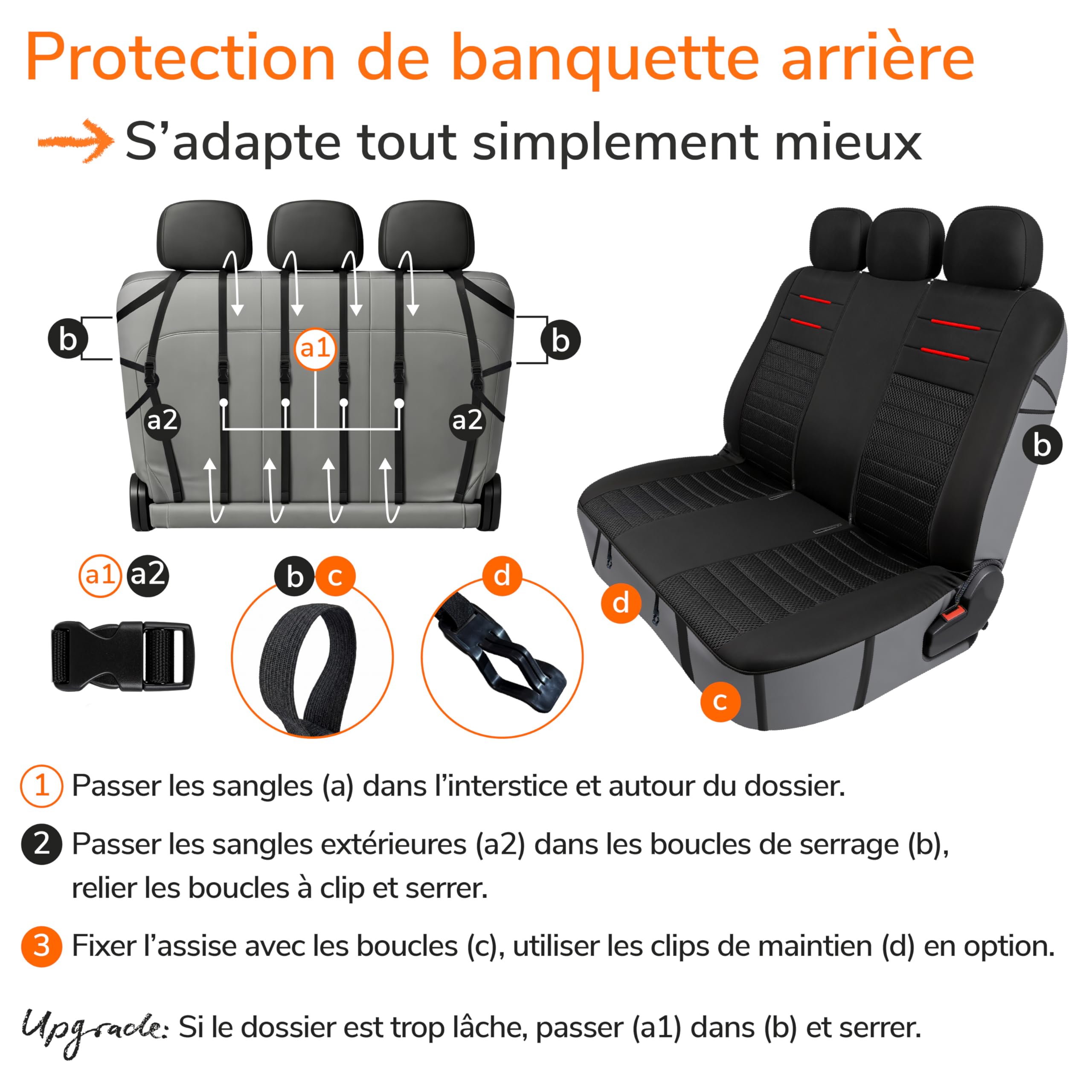 upgrade4cars Ensemble Housses Sièges Universel Version 2026 | Housses pour Avant et Banquette Arrière en Rouge | Accessoires Intérieur Auto Décoration