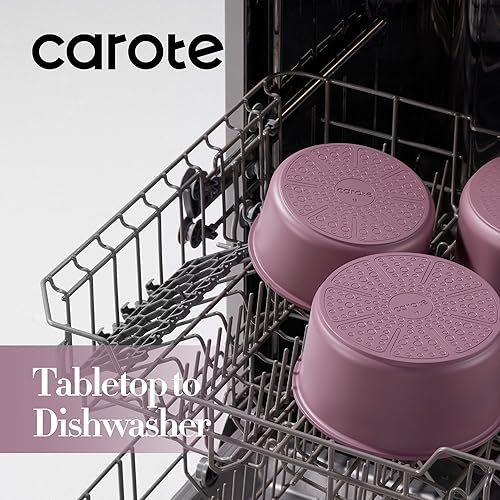 Miniatura 5 de CAROTE Juego de 6 cacerolas antiadherentes con tapa, 3 tamaños (1.5QT, 2QT y 3QT), olla de cocina antiadherente con mango desmontable, cacerolas de