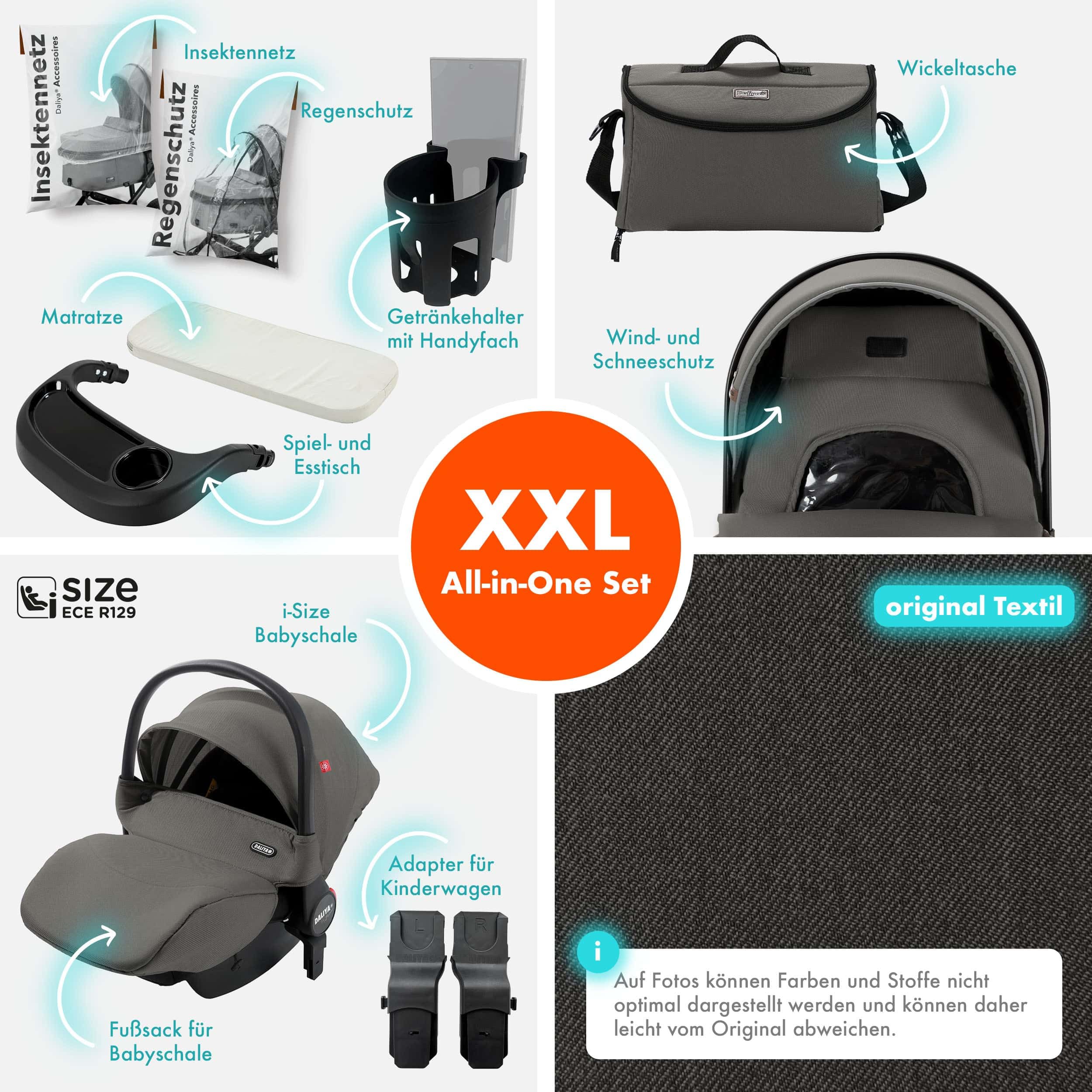 Daliya® FLEXI-PRO M 3in1 Kinderwagen & Buggy mit i-Size Babyschale, Viel Zubehör (Grün)