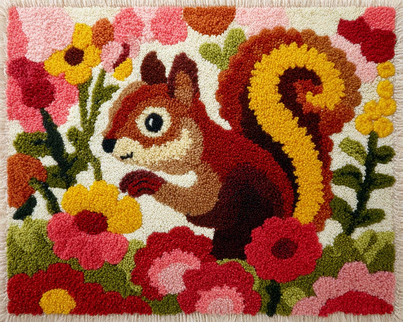 Henypt DIY Latch Hook Rug Kit Squirrels and Flowers 80x115cm