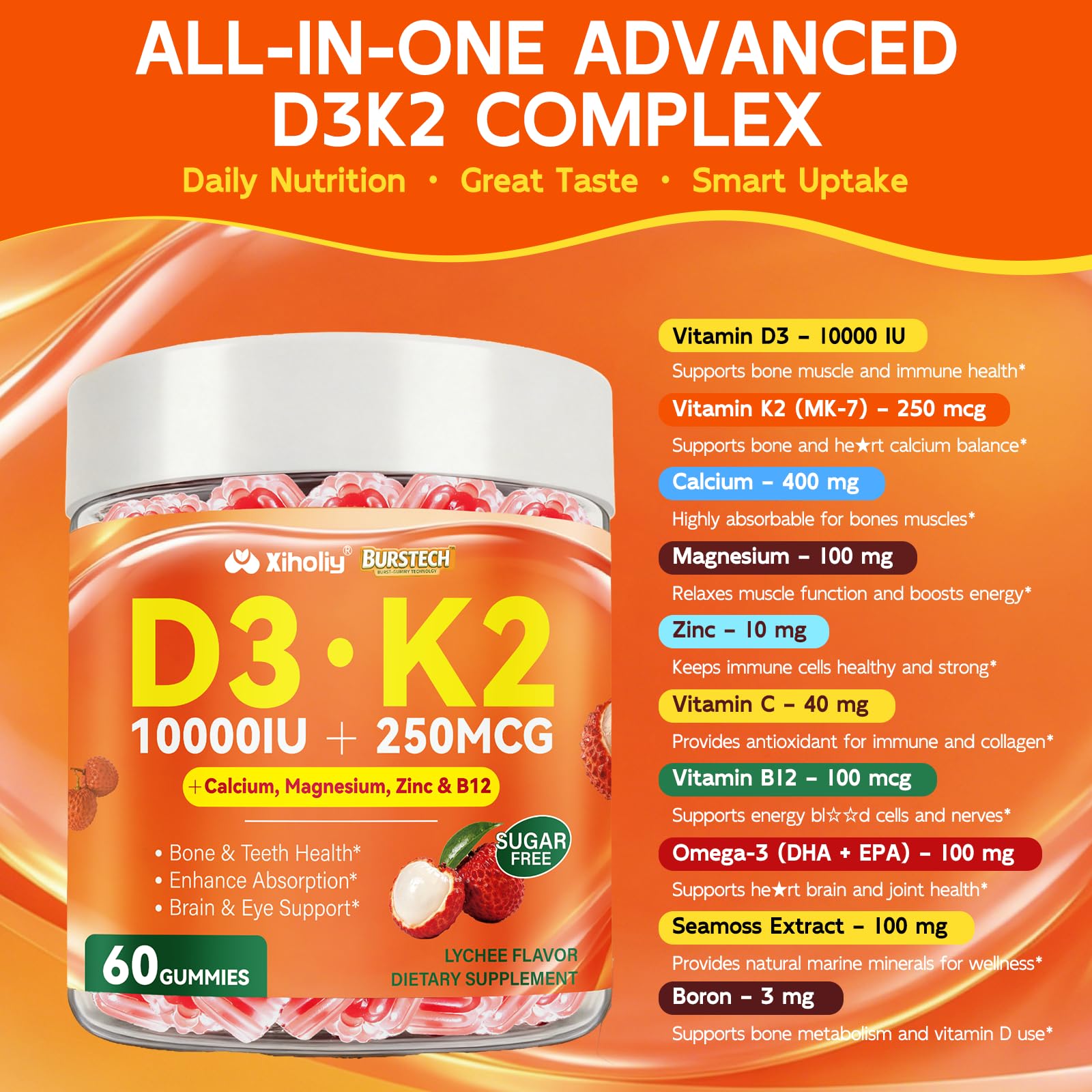 Vitamin D3 K2 Gummies - Vitamin D3 5000IU / 10000 IU and K2(MK-7) 250mcg — Amazon image 4