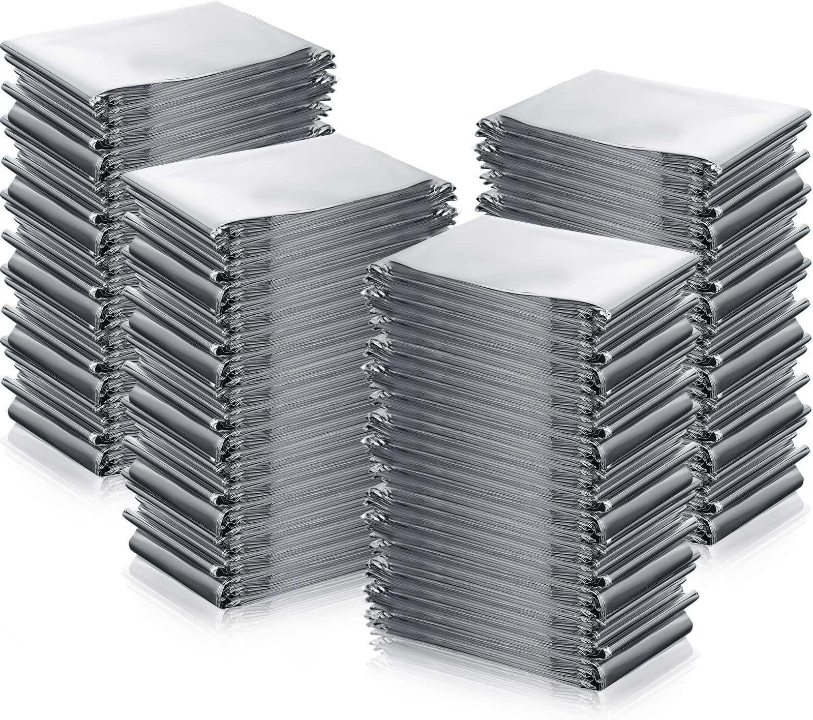 100 Pack 2 Size Emergency Thermal Blanket Survival - Emergency Blankets Silver Foil for Outdoors Camping Hiking First Aid Adult, 82 x 63, 82 x 51 (100 Pieces)