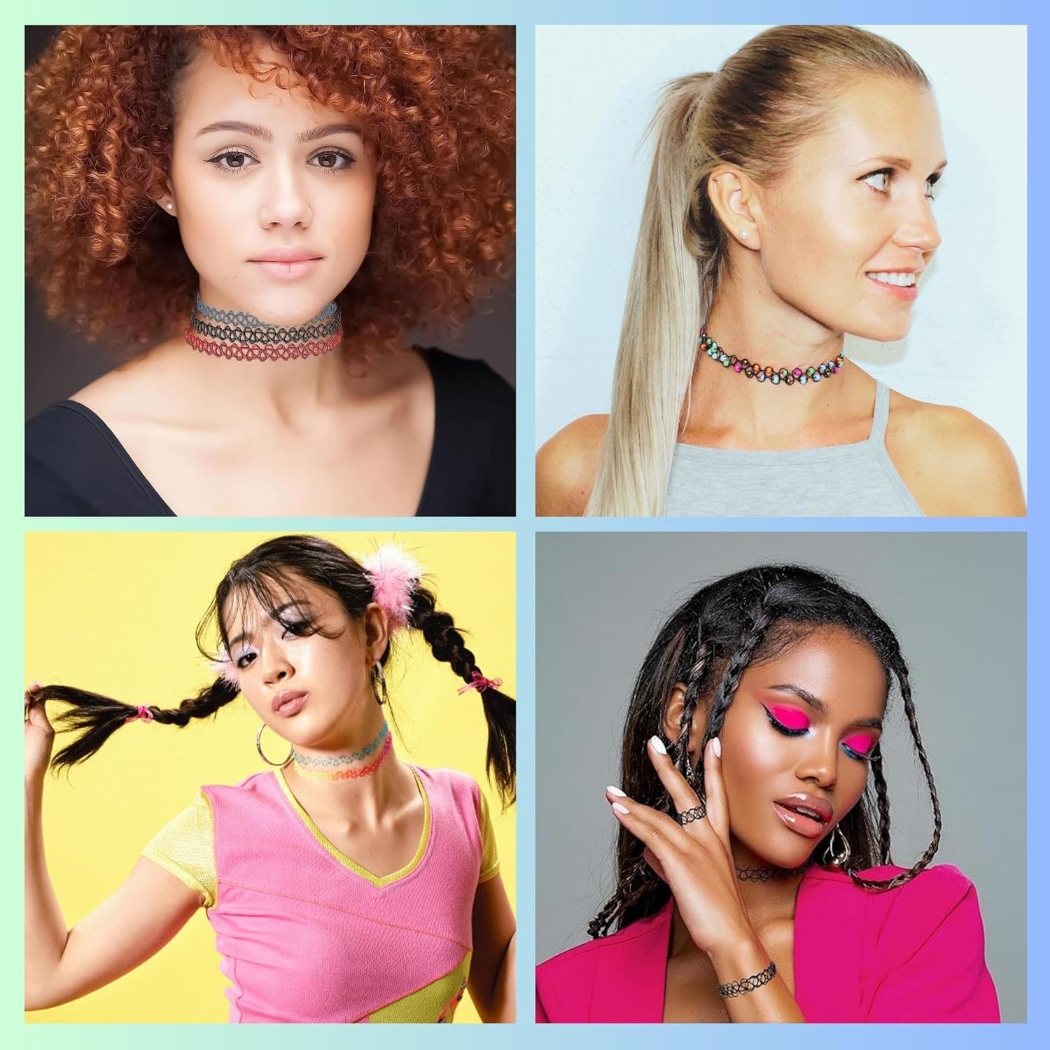 BodyJ4You 12PC Tattoo Choker Necklace for Women - 90s Choker Necklaces Y2K Fashion Trendy Vintage - Emo Black Choker Rainbow Pink White Purple Neon Green Blue Daisy Flower - Image 6