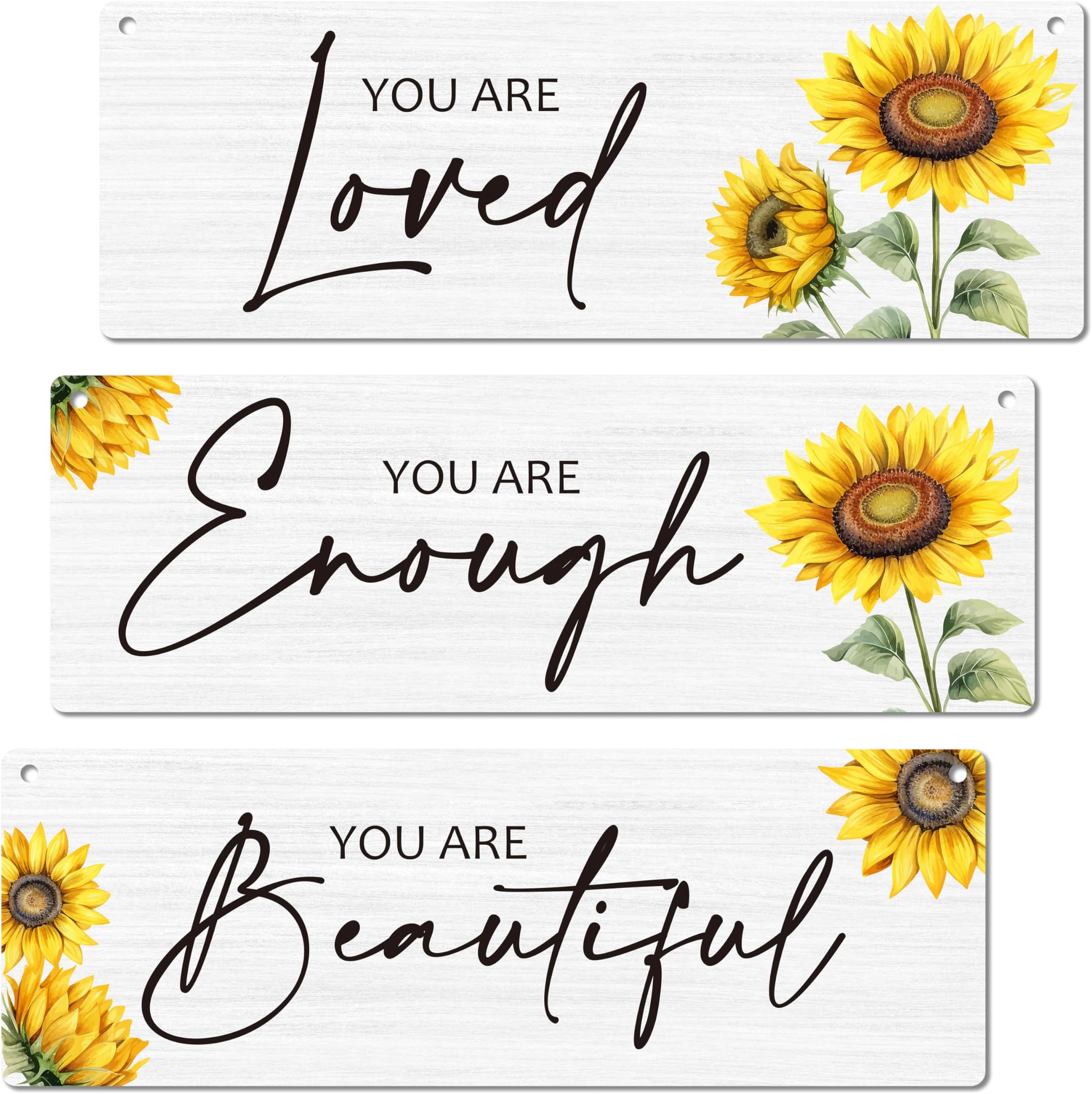 Farmhouse Wall Decor Sign, You Are Loved Wall Art Decor, 3 Pieces Inspirational Quotes Wooden Hanging Sign With Rope, For Farmhouse Home Living Room, Sunflower Housewarming Christmas Gifts -10