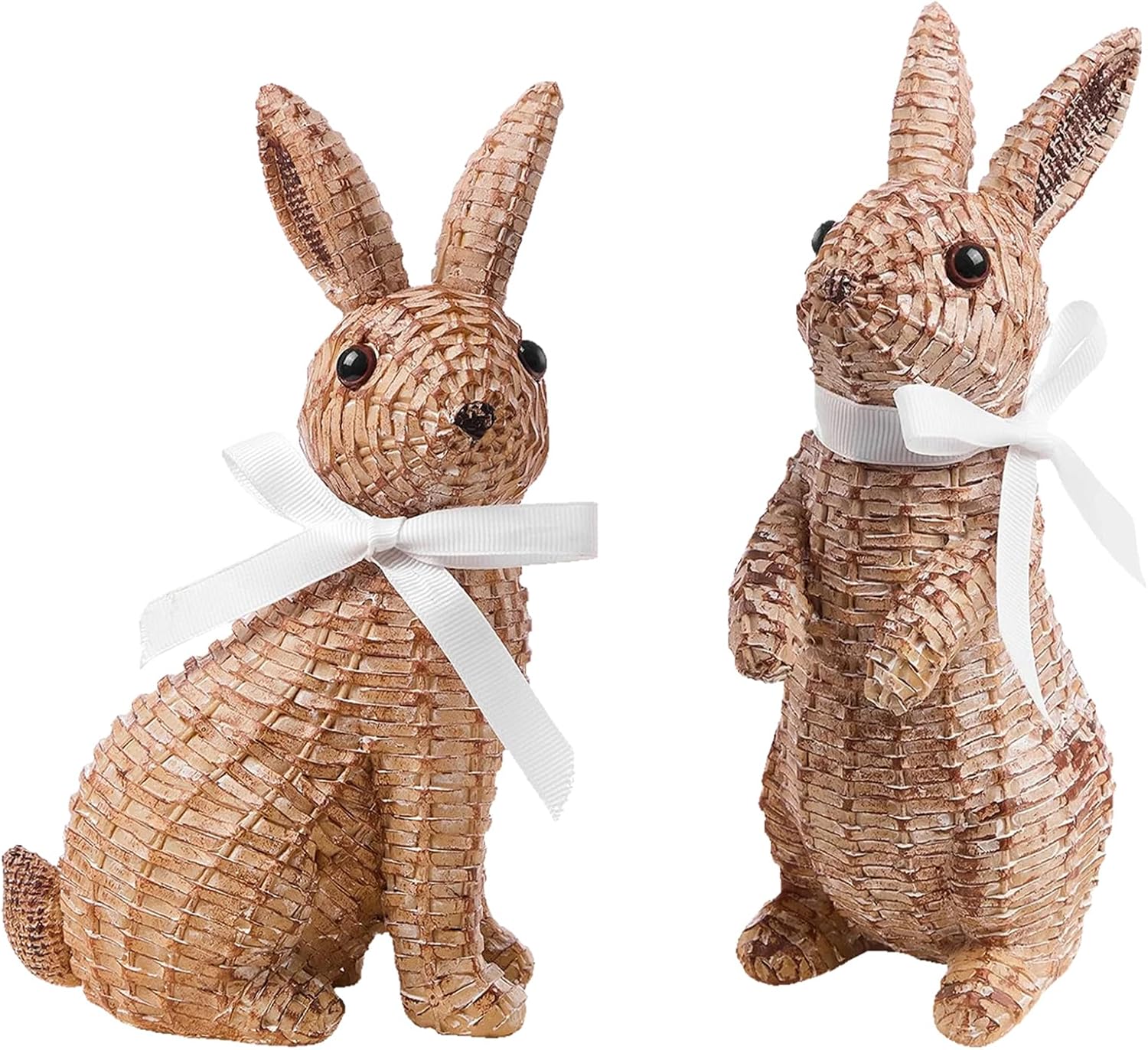 Easter Bunny Decor, Rattan Effect Resin Bunny Statue, Easter Table Decoration Spring Indoor Home Decor(Small Brown 2pcs)