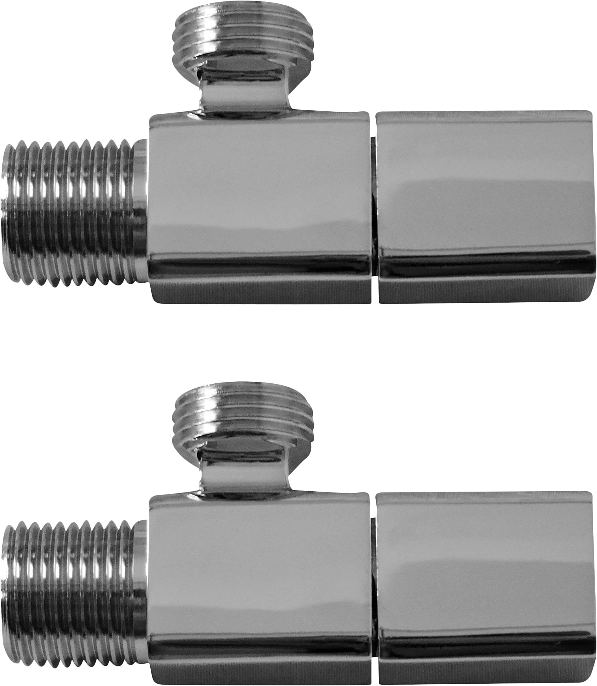 Brass Square Angle Cock/Valve/Faucet (Silver, 2-Pieces)