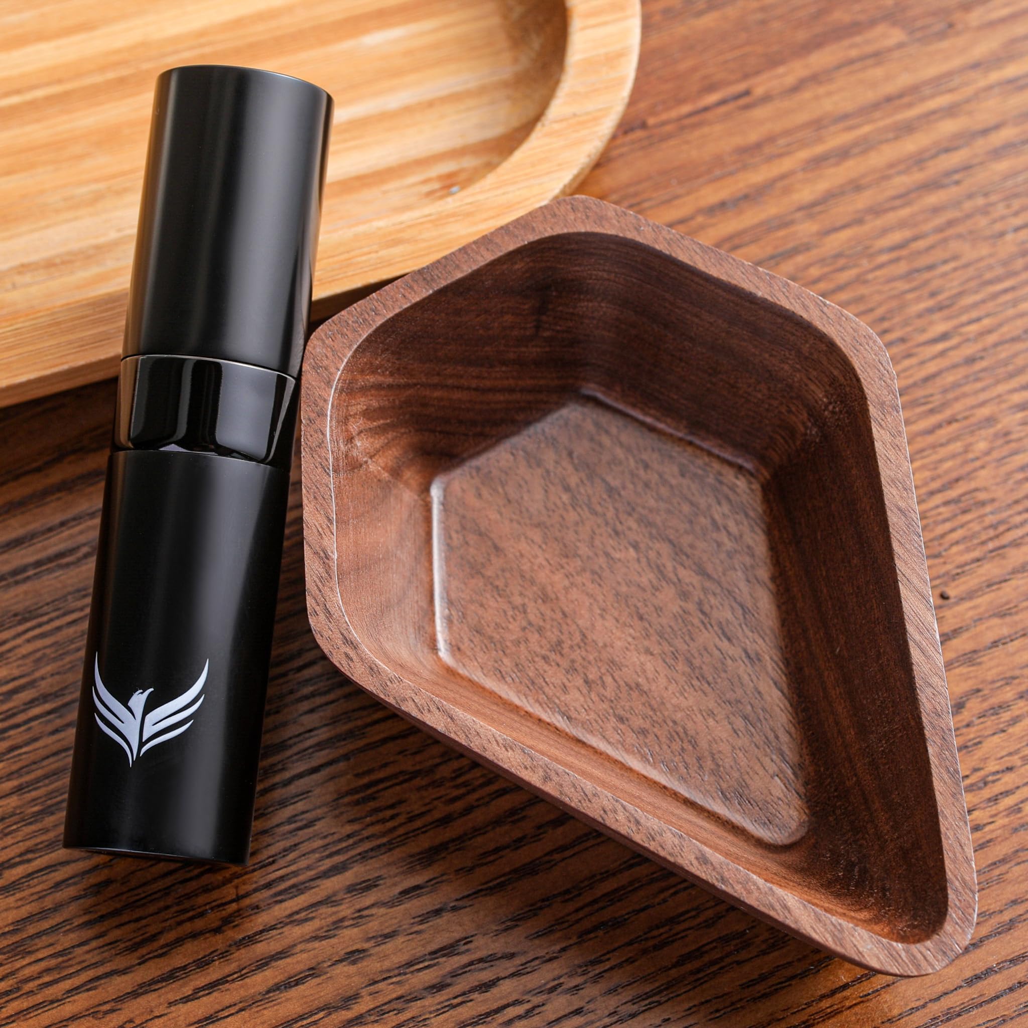 Walnut Coffee Bean Dosing Cup with RDT Spray Bottle Premium Dosing Vessel and Bean Spritzer Set - Single Dose Measuring Tray Kit/Coffee Lover Gift