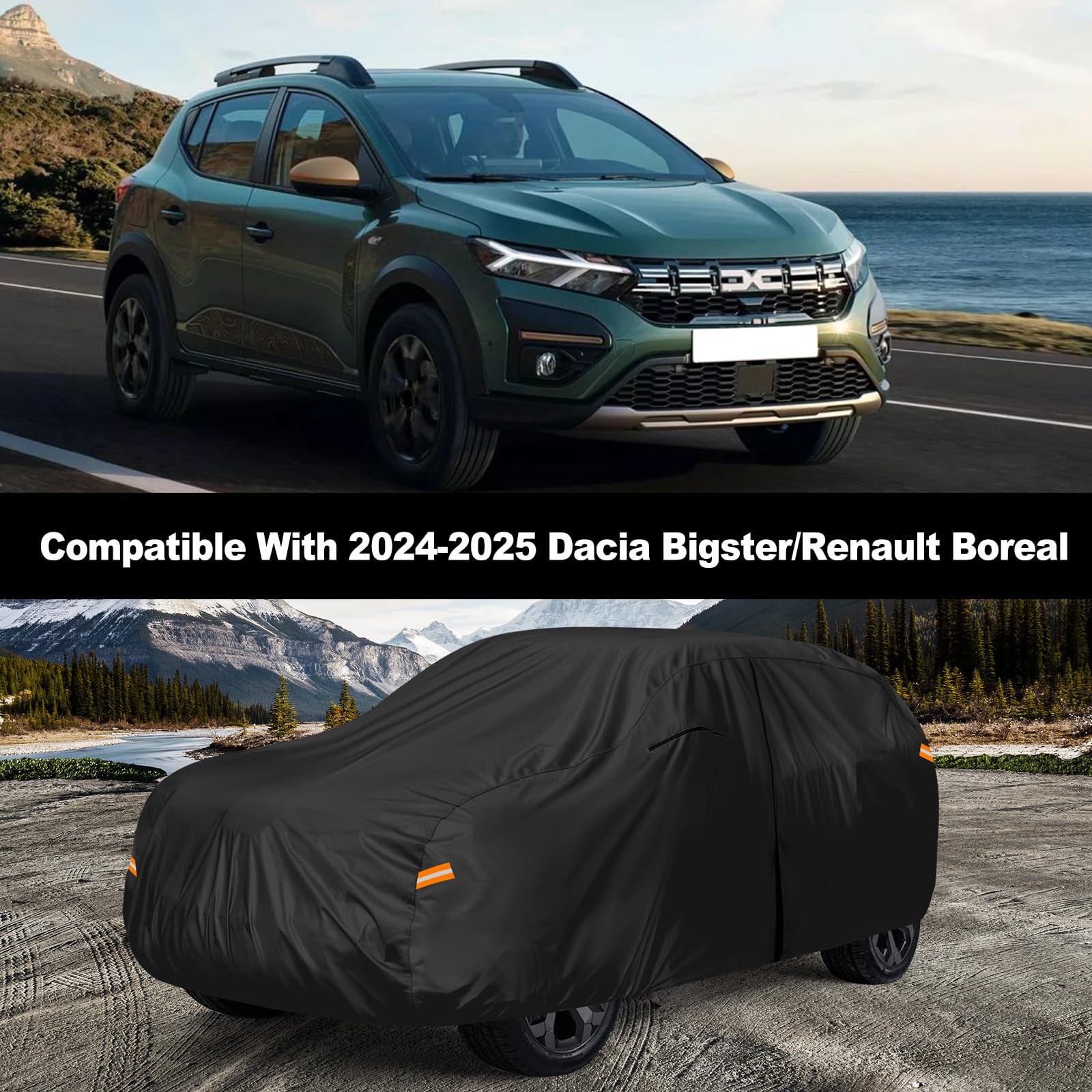 Funda de coche impermeable para Dacia Bigster/Renault Boreal 2024-2025, cubierta completa para coche, lona para invierno, verano, todo tipo de climas, cubierta con cremallera, con cierre de puerta