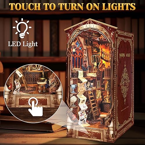 Miniatura 4 de Kit de rincón de libros de bricolaje - Decoración de estantería de madera en miniatura para casa de muñecas (YSGB) (DIY-MFSJ)