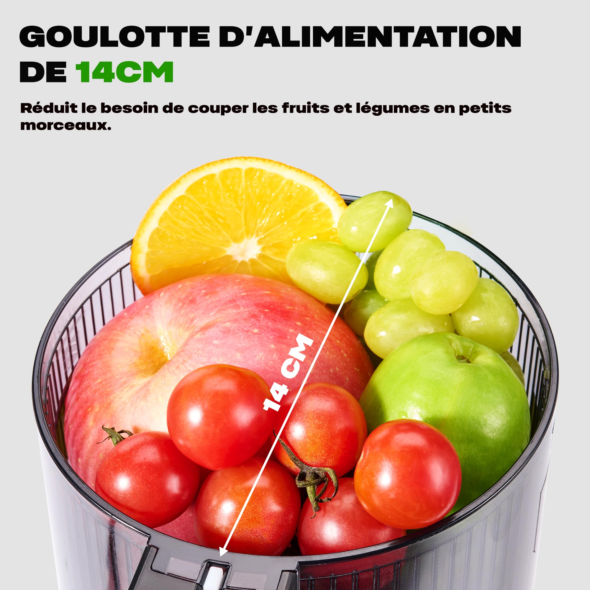 Extracteur de Jus de Fruits et Légumes 14cm 2L Slow Juicer Facile à installer Matte Noir