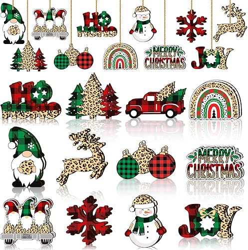 Miniatura 8 de Decoración de madera de Navidad diseño de gnomo de copo de nieve de madera de Navidad adornos de árbol de Navidad letreros de madera con cuerda para