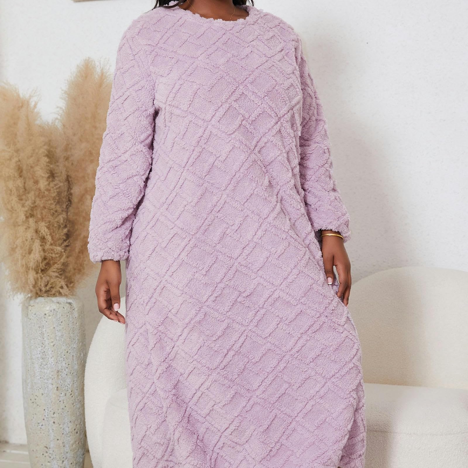 Pigiami da Donna Long Boungewear Comodo Cotone da Notte in Cotone Donna Autunno E Inverno Comodi Pigiami da Donna Calda-viola-2xl
