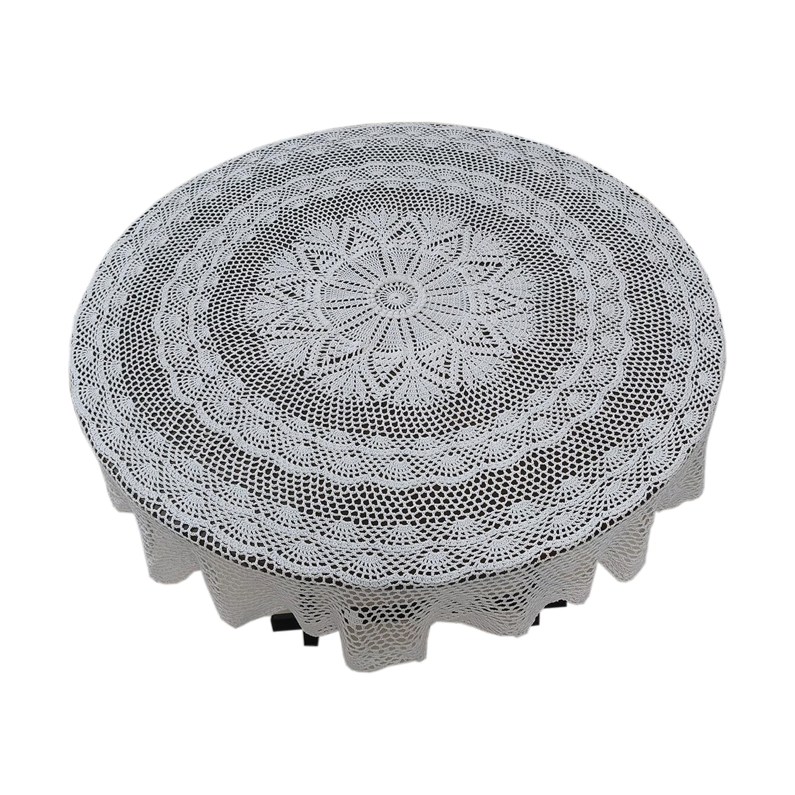 USTIDE 59 Inch White Crocheted Lace Round Tablecloth Handmade Vintage Table Cover for Wedding Party Banquet Dining Table